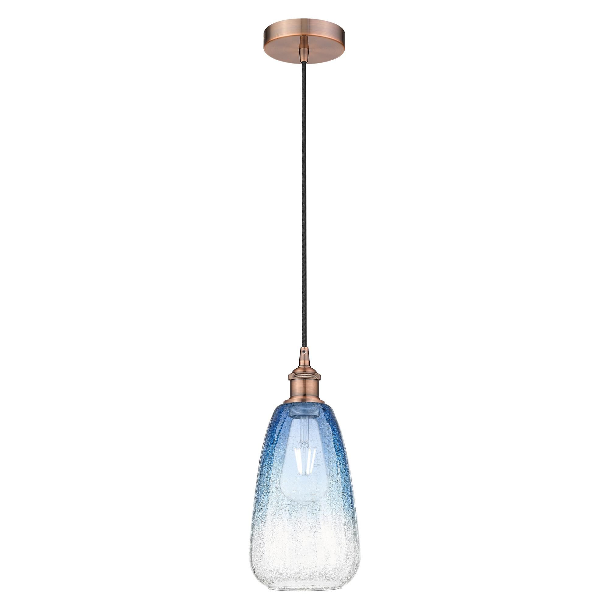 Shown in Antique Copper finish and Sapphire Blue glass