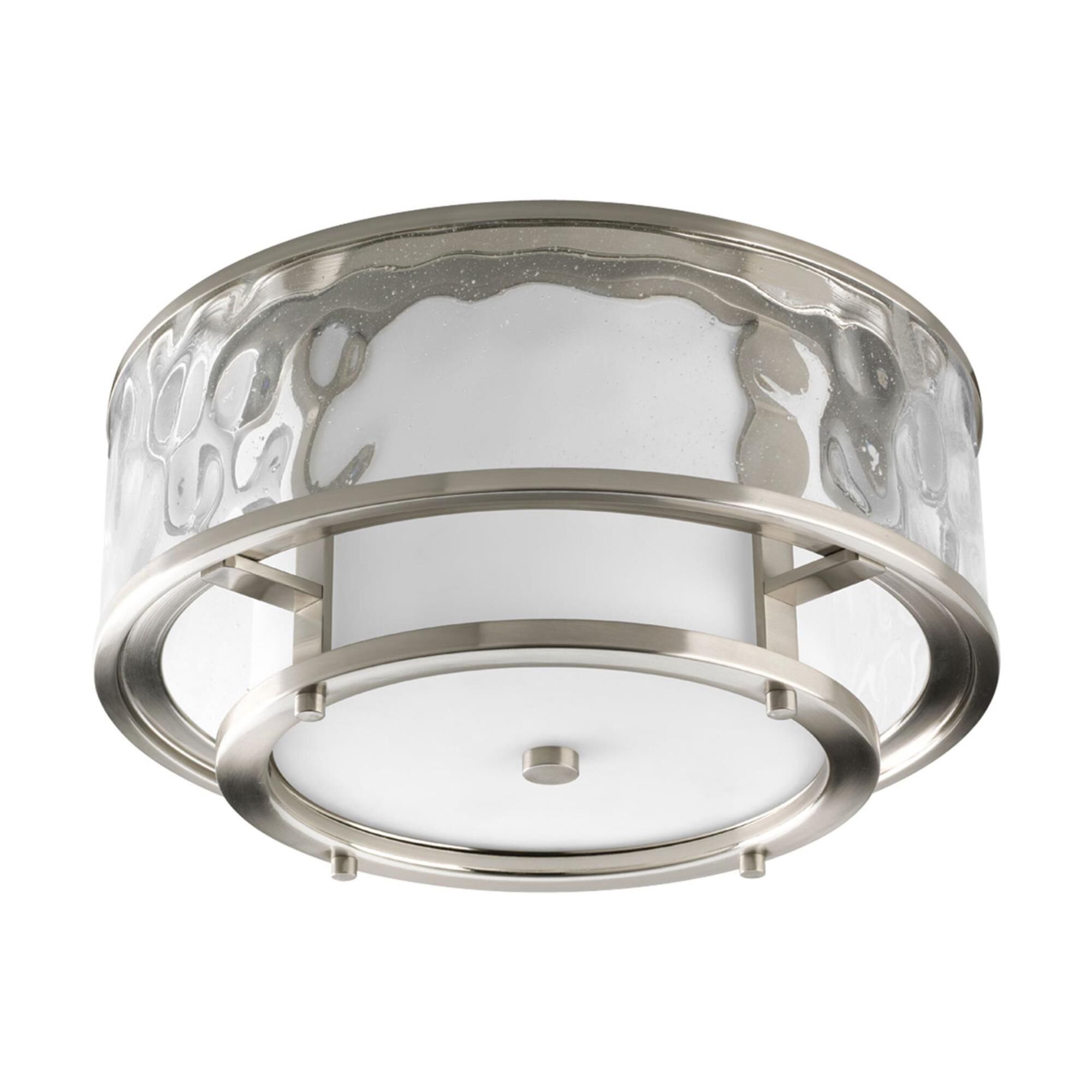 Shown in Brushed Nickel finish and Distressed Clear glass