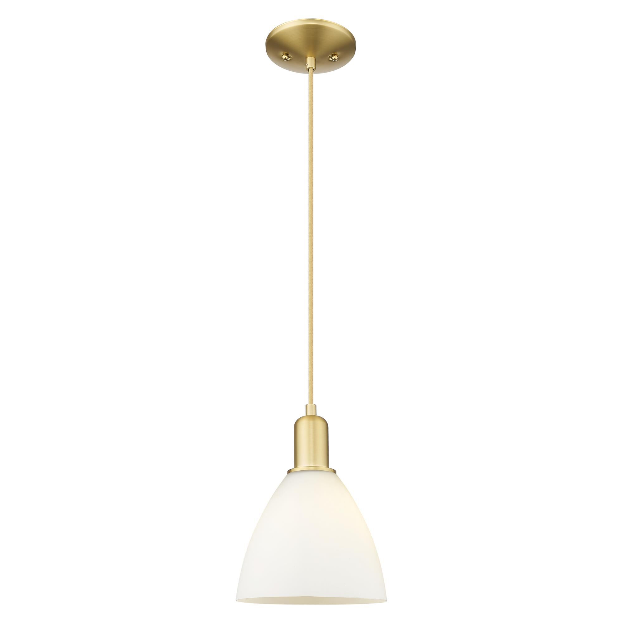 Shown in Satin Gold finish and Matte White glass