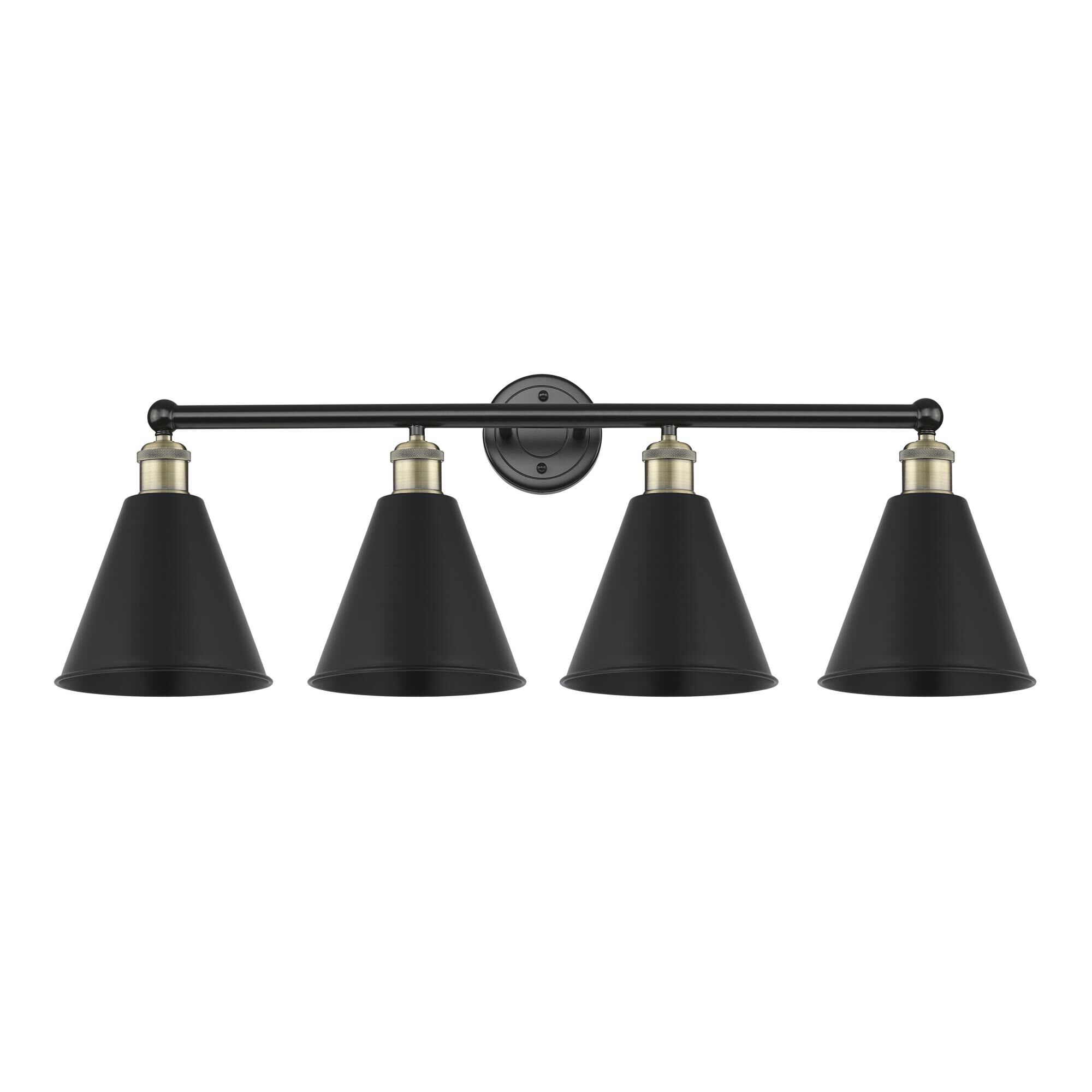 Shown in Black Antique Brass finish and Matte Black shade