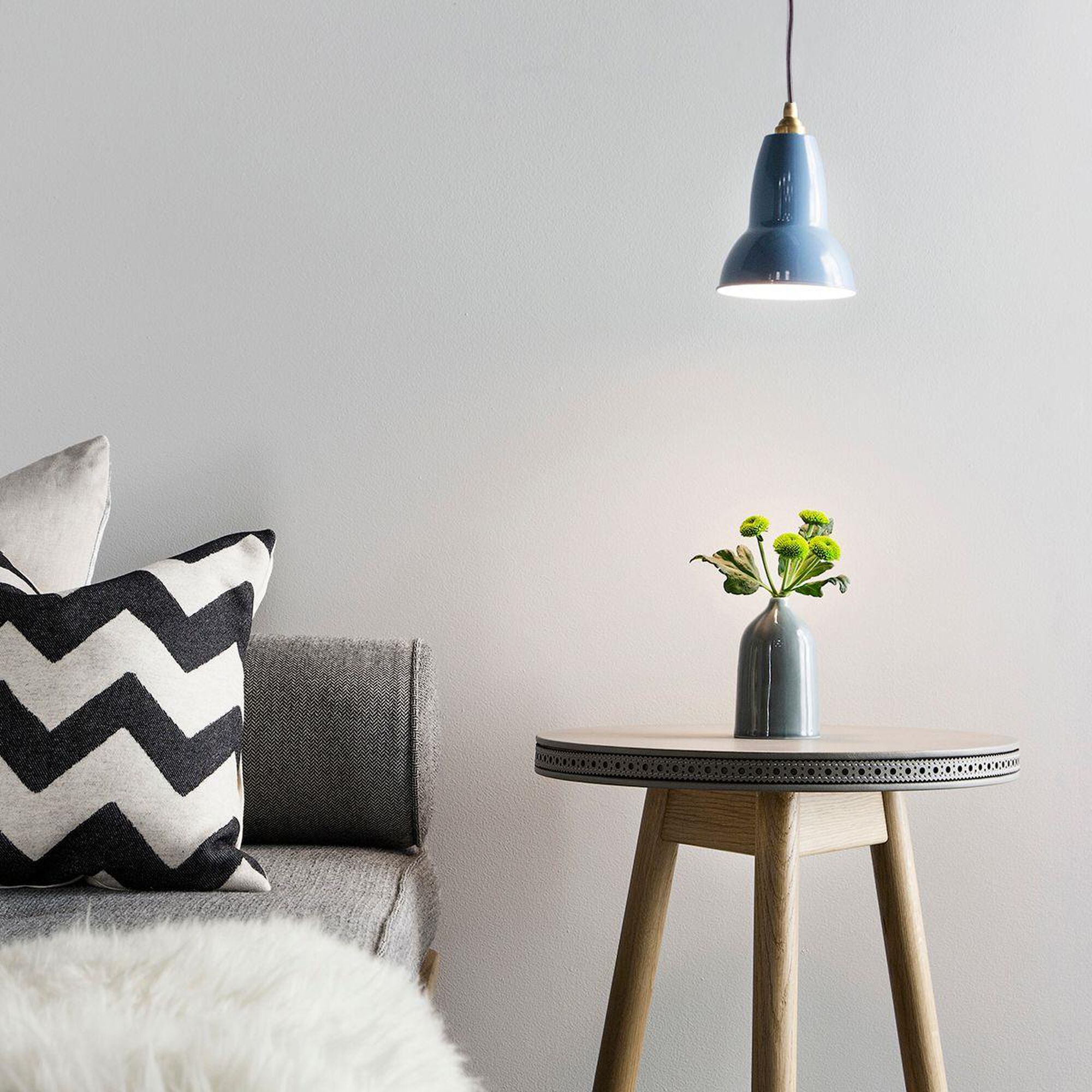 Shown in Dusty Blue finish and Steel shade