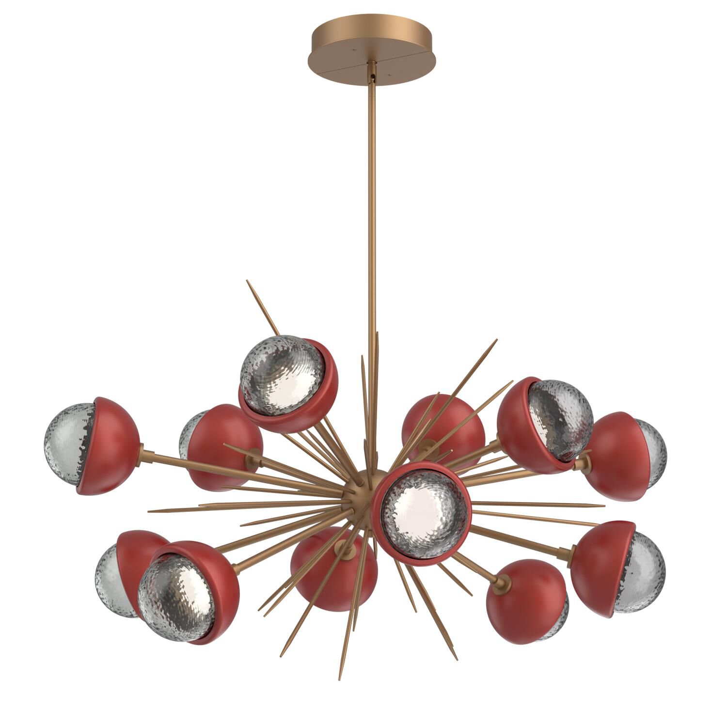Shown in Novel Brass finish and Smoke glass and Cinnamon Red accent
