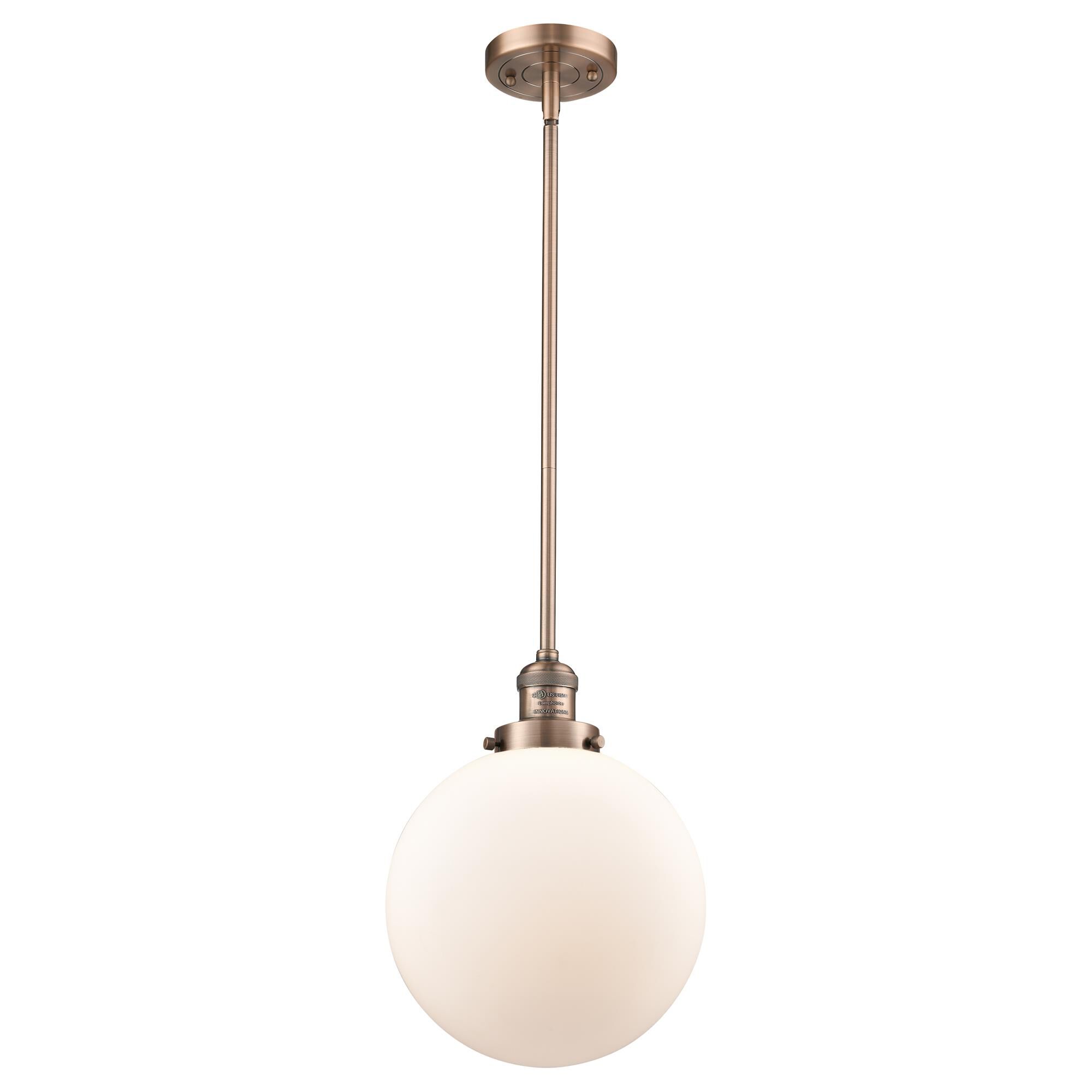 Shown in Antique Copper finish and Matte White Cased glass