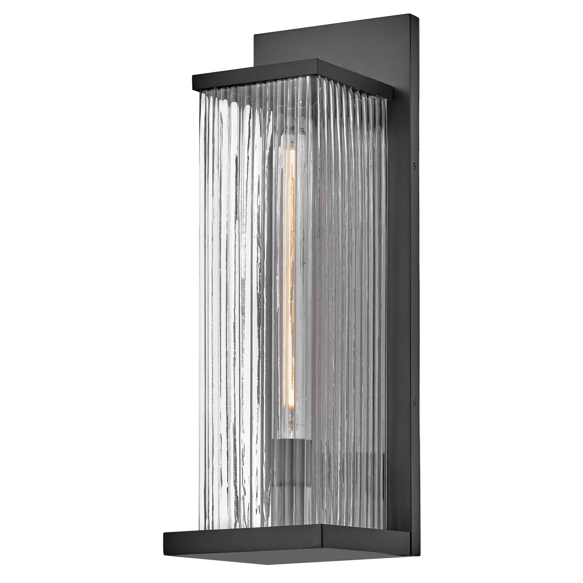 Shown in Black finish and Clear Ribbed glass