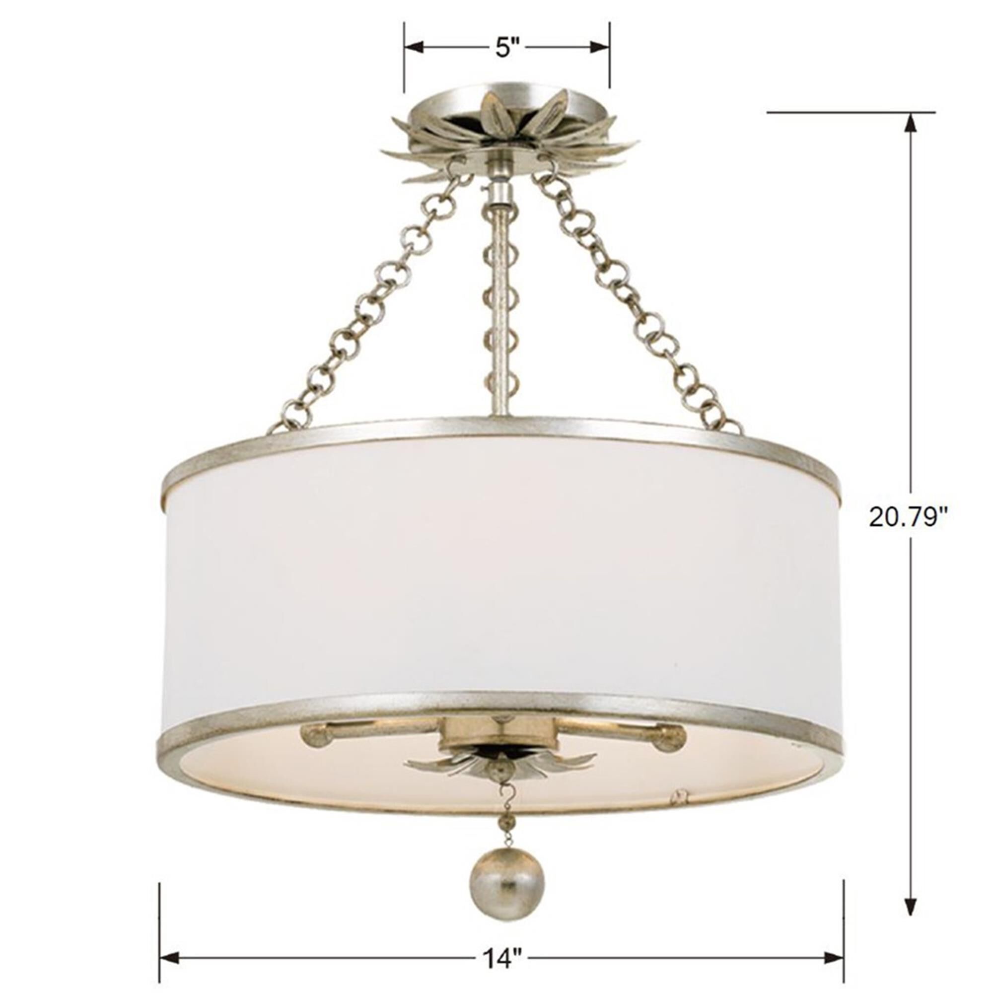Shown in Antique Silver finish and Silk glass and White shade