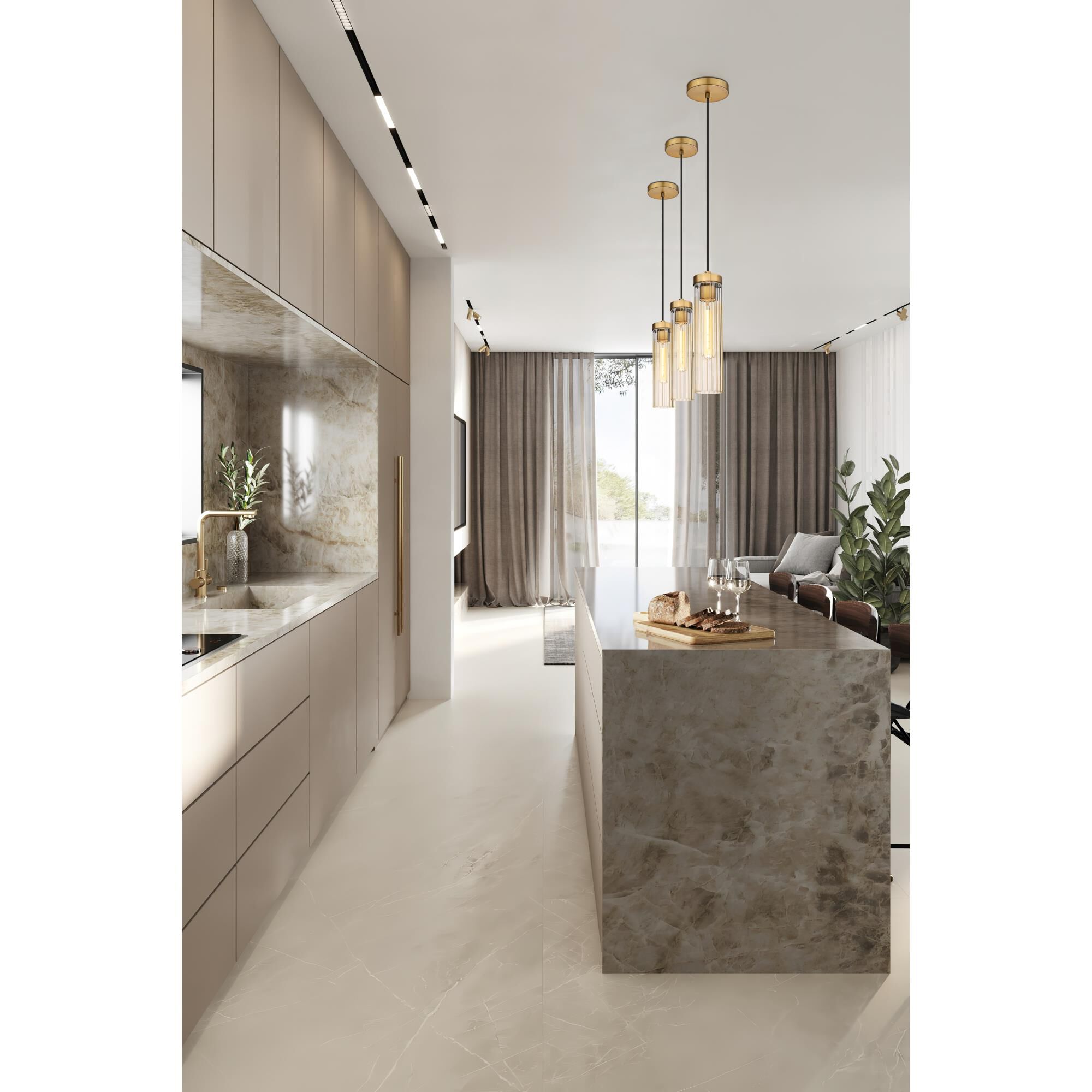 Shown in Rubbed Brass finish and Clear glass