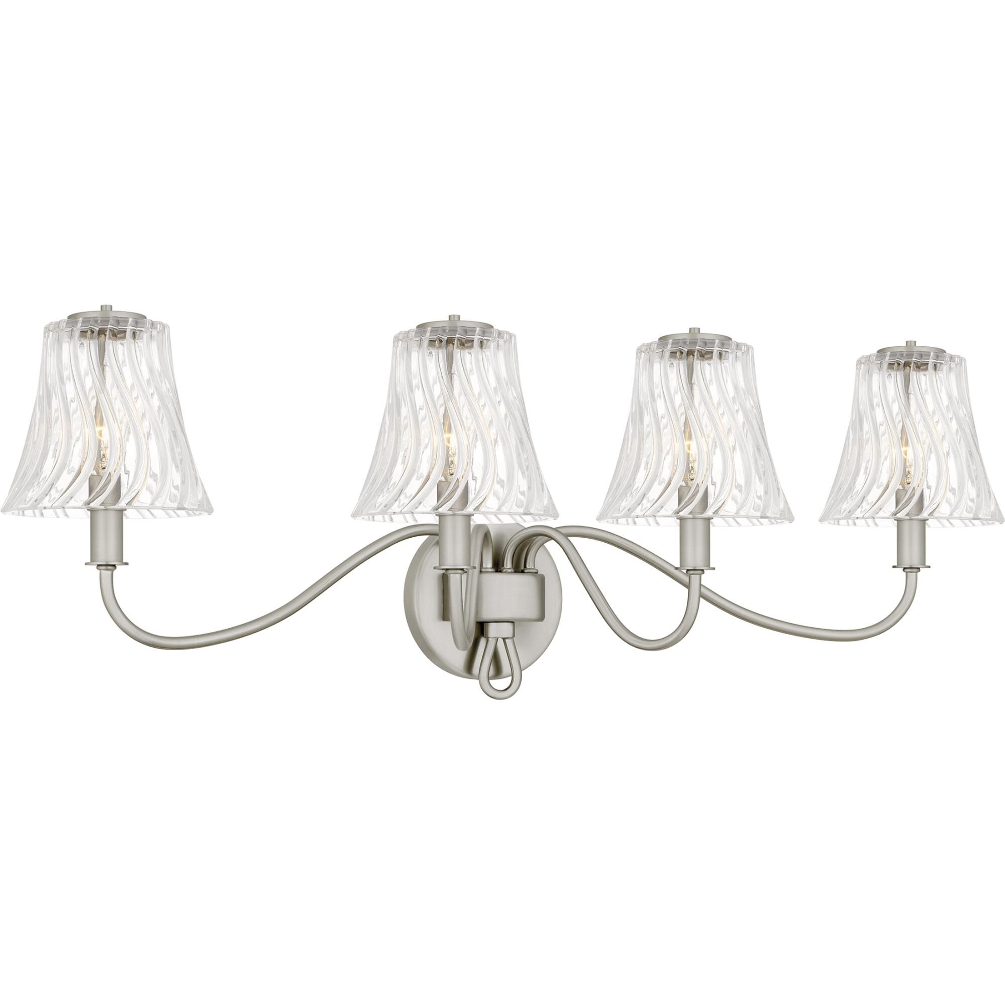 Shown in Brushed Nickel finish and Clear Swirl Glass shade
