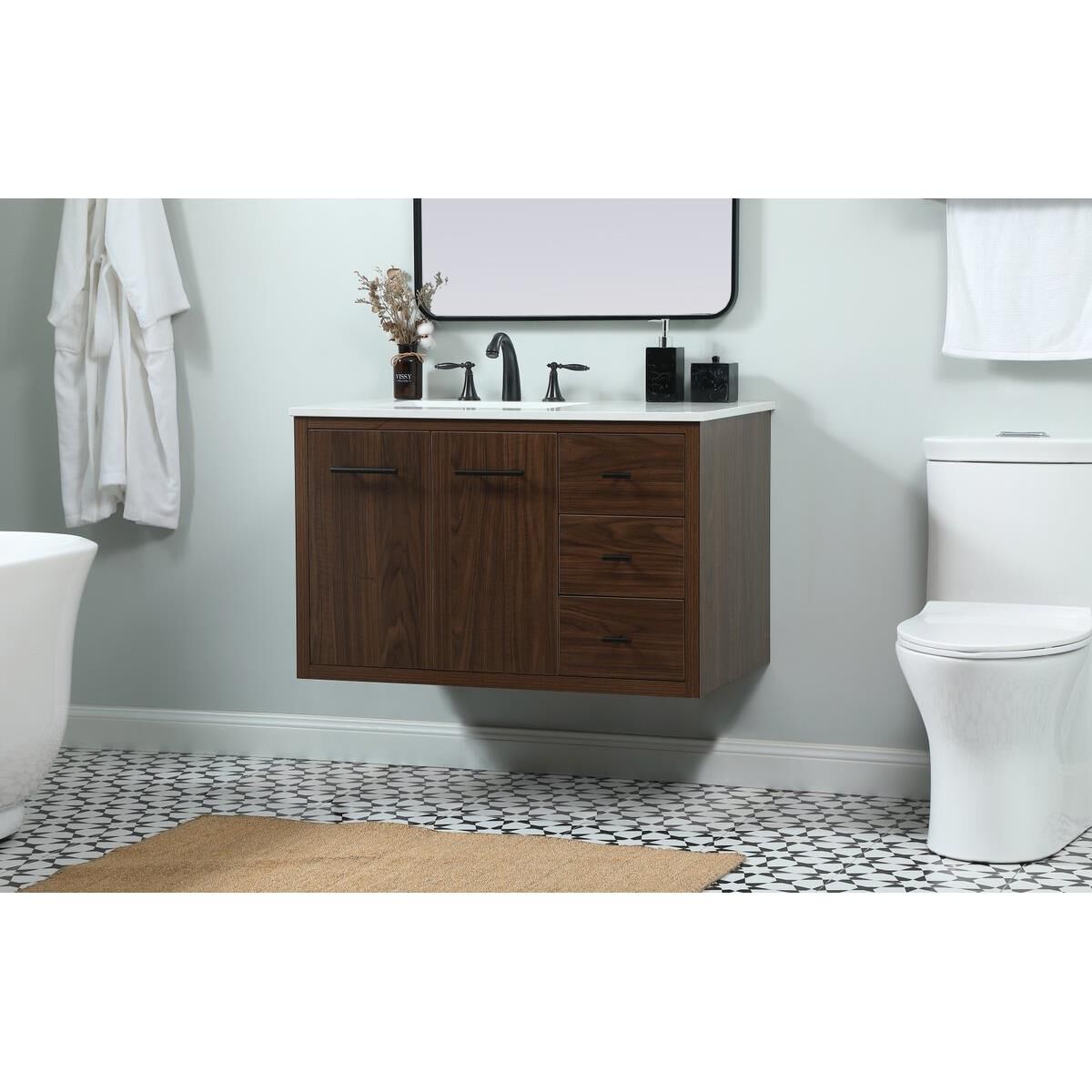 Shown in Walnut finish and No Backsplash accent