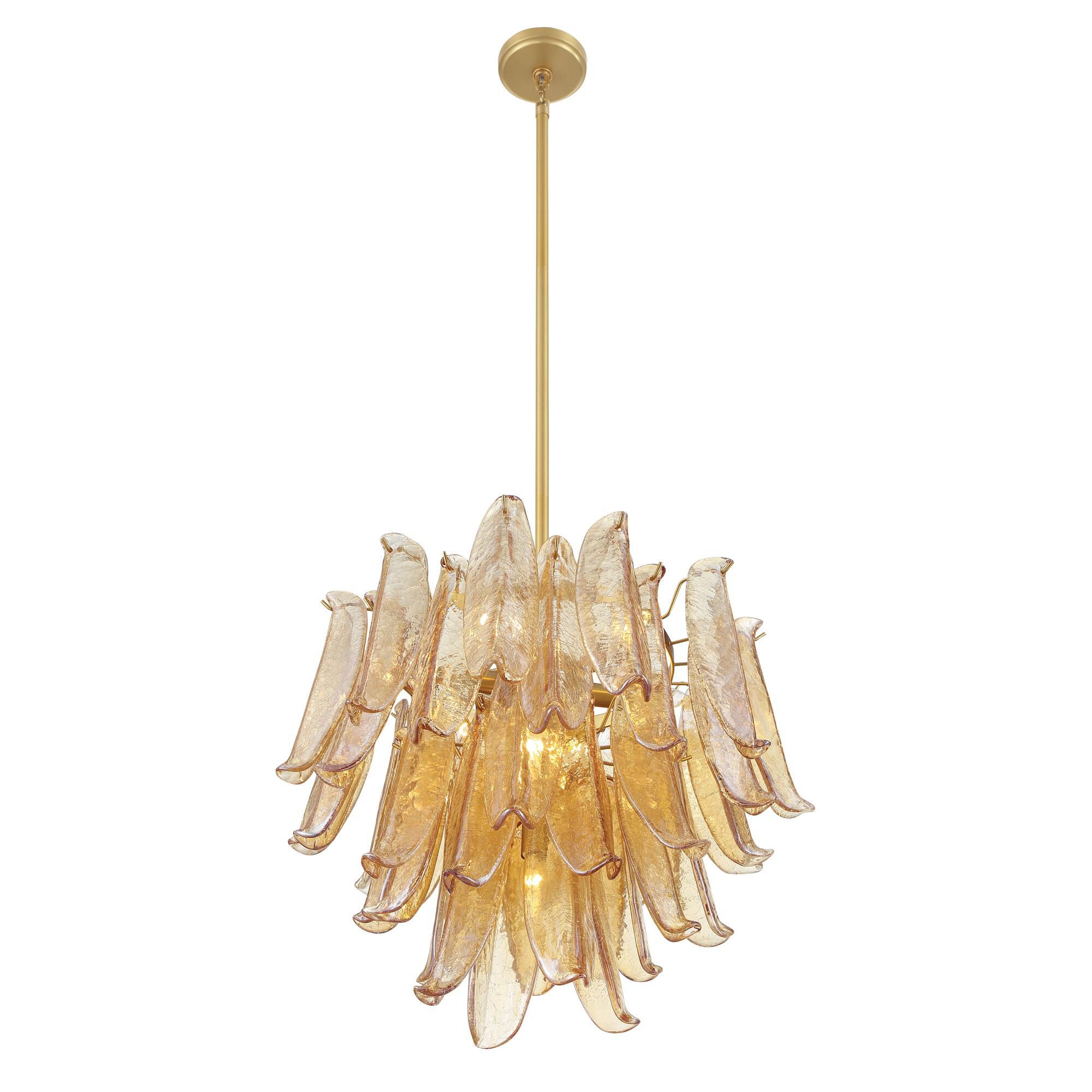 Shown in Legacy Brass finish and Amber Crackled glass