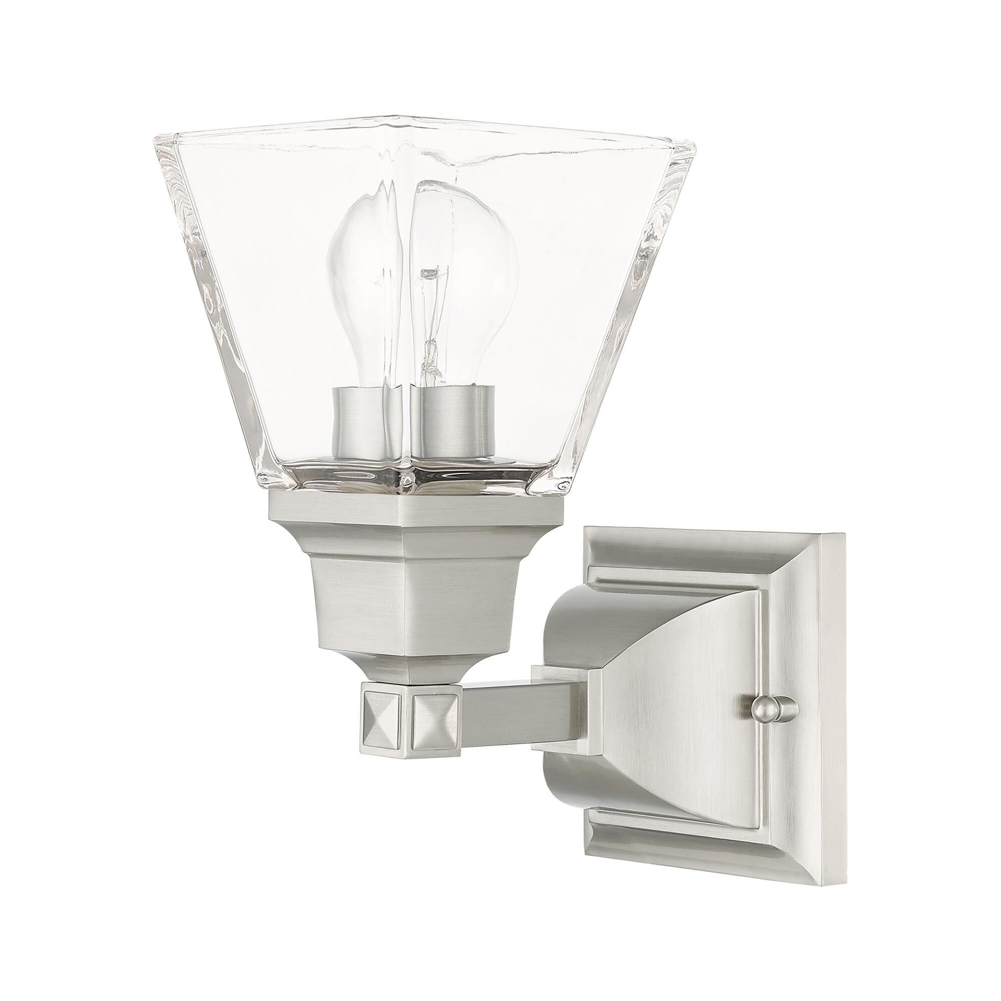 Shown in Brushed Nickel finish and Clear glass and Clear Glass shade
