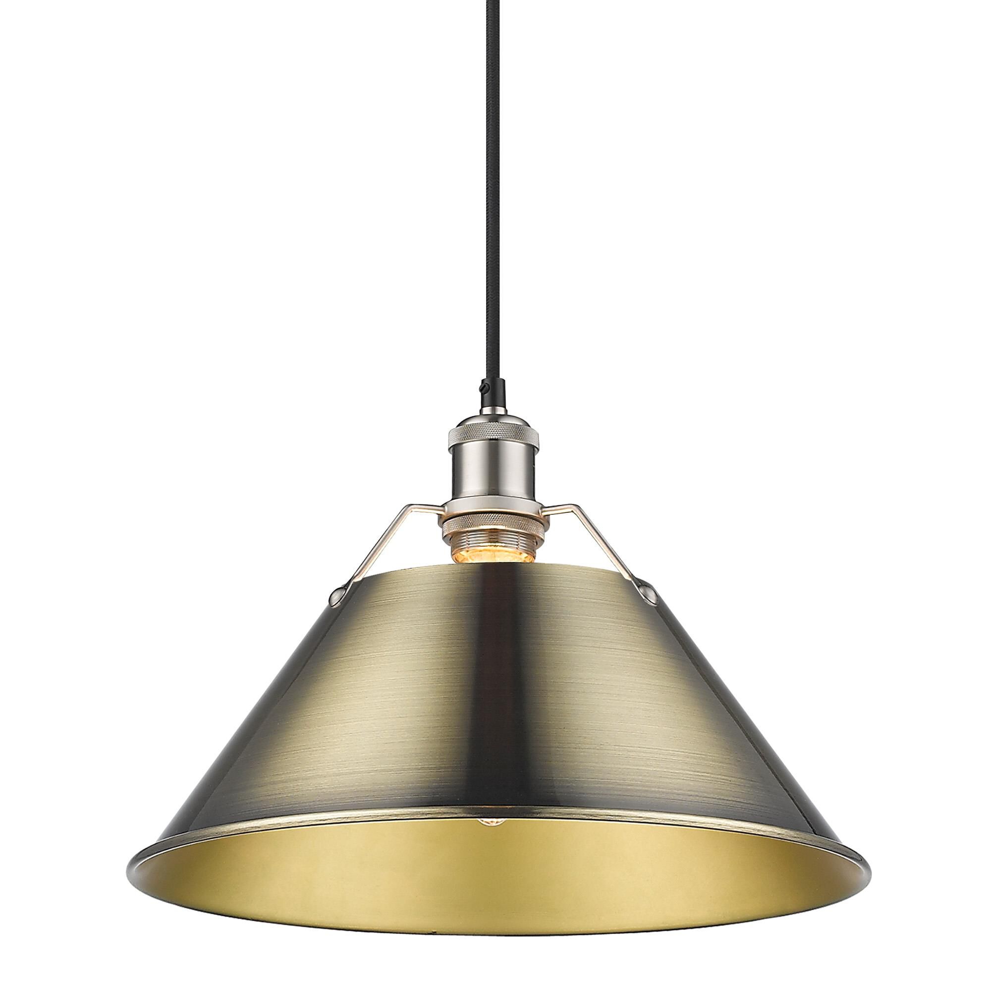 Shown in Pewter finish and Without Glass glass and Aged Brass shade