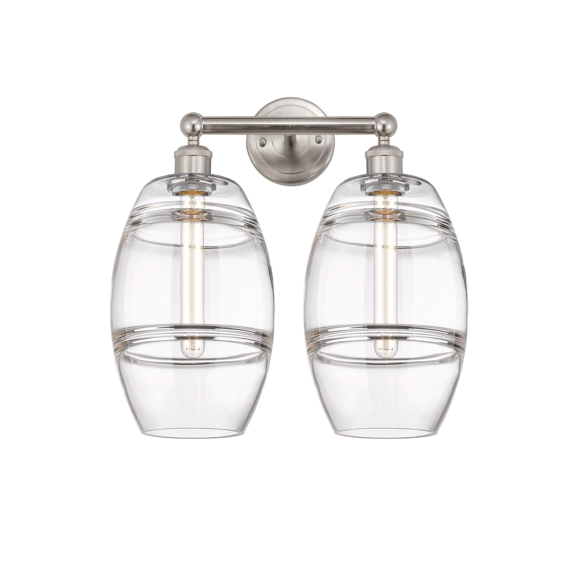 Shown in Satin Nickel finish and Clear glass