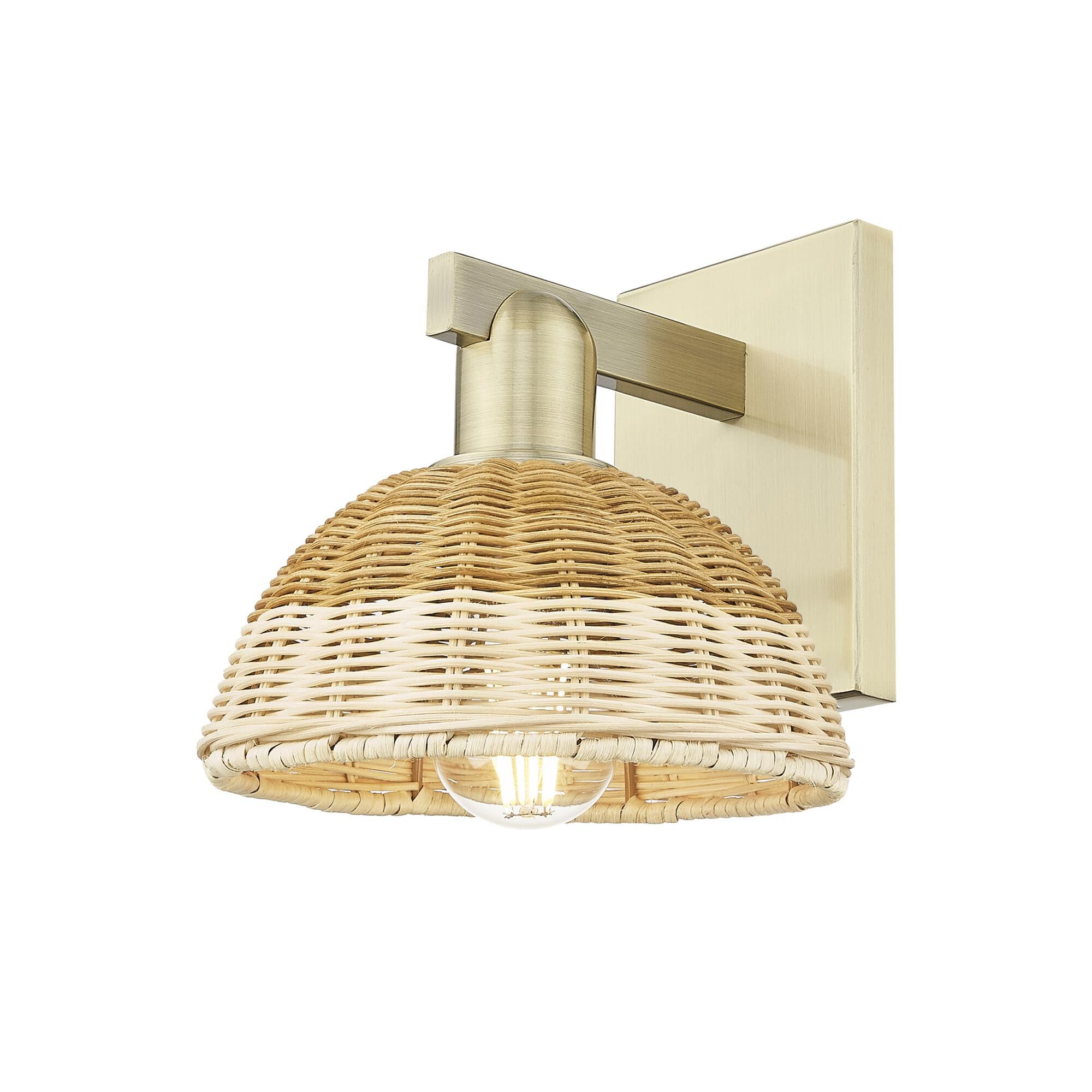 Shown in Antique Brass finish and Natural Fiber shade