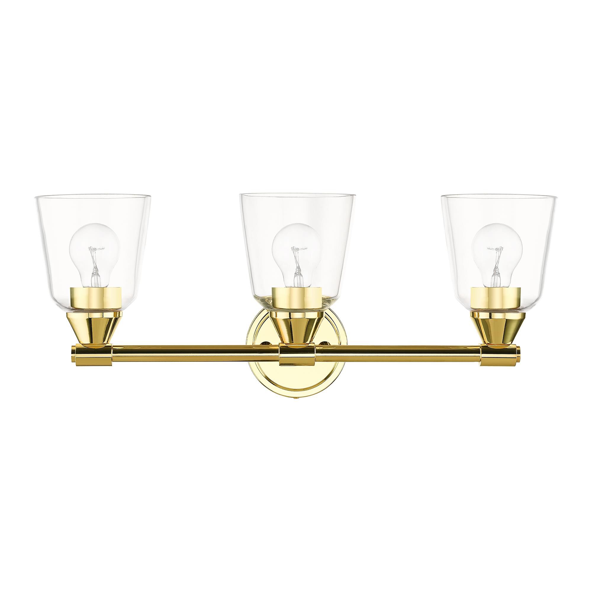 Shown in Polished Brass finish and Hand Blown Clear  glass
