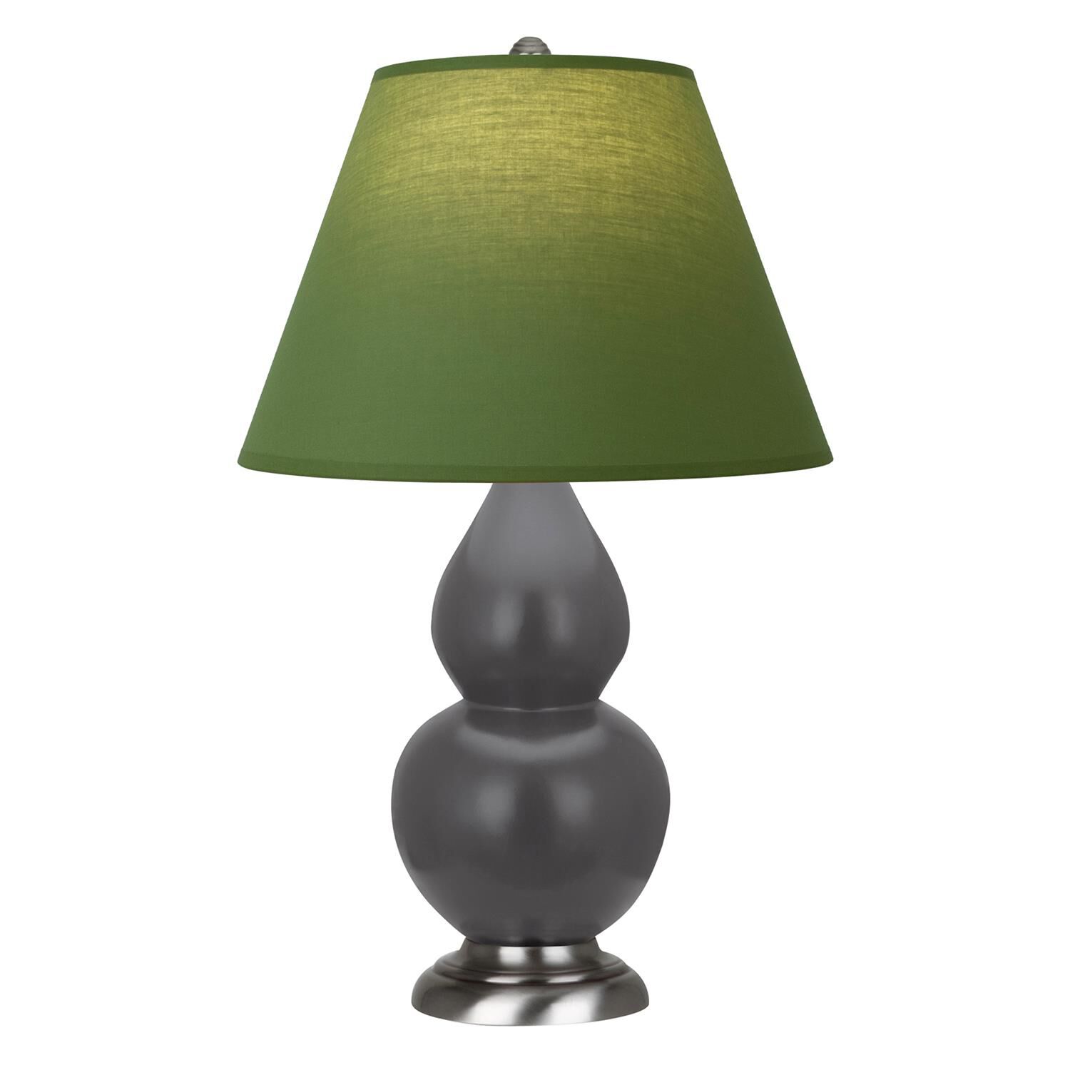 Shown in Matte Ash finish and Tea Green and Taupe shade and Antique Silver accent