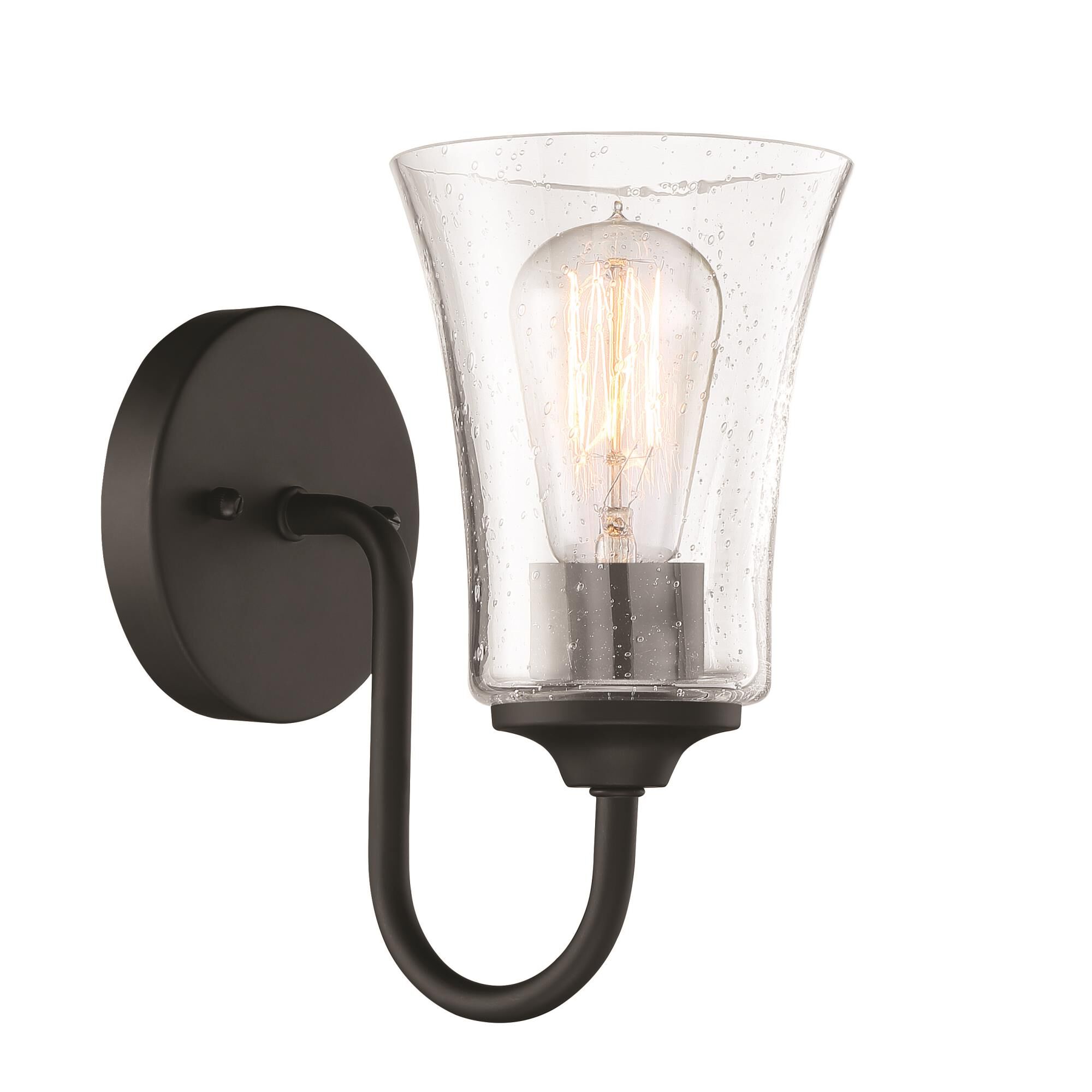 Shown in Flat Black finish and Clear Seeded glass and Glass shade