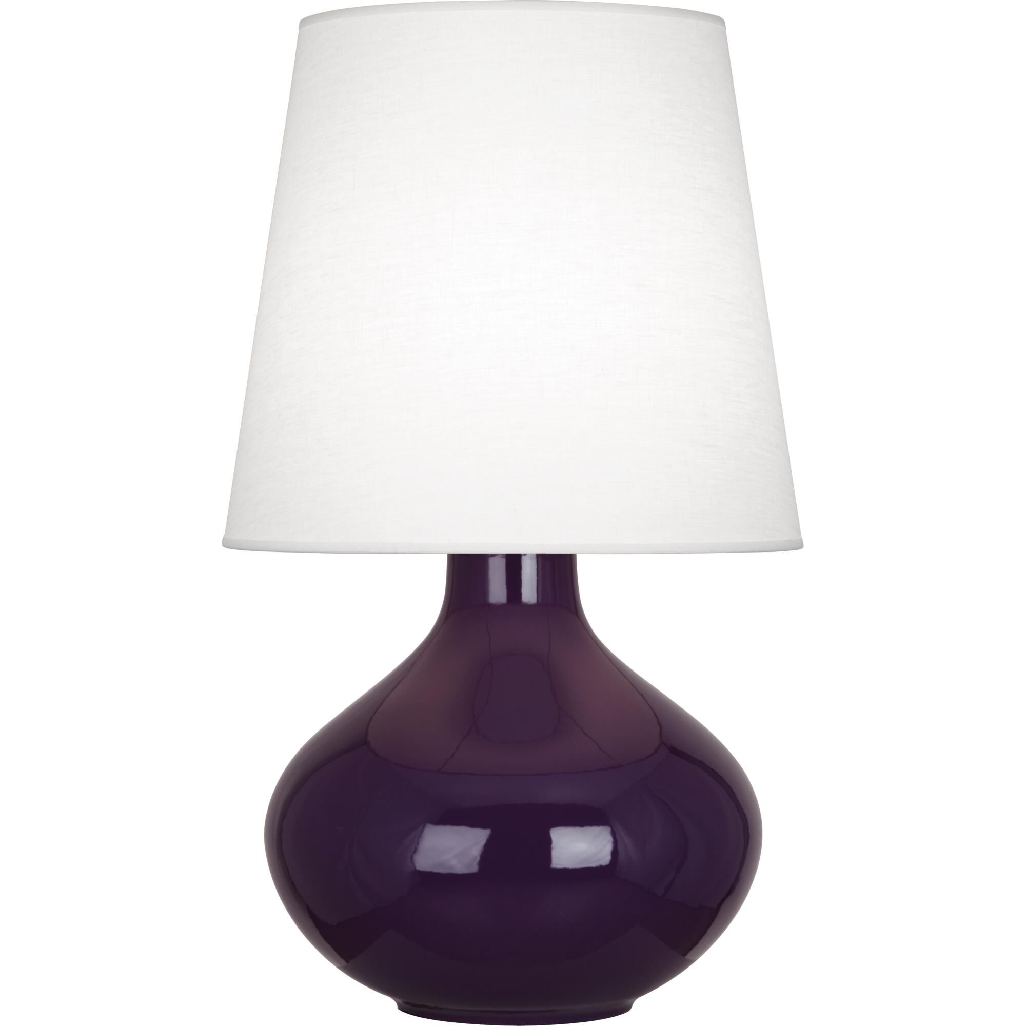 Shown in Amethyst Glazed Ceramic finish and Oyster Linen shade