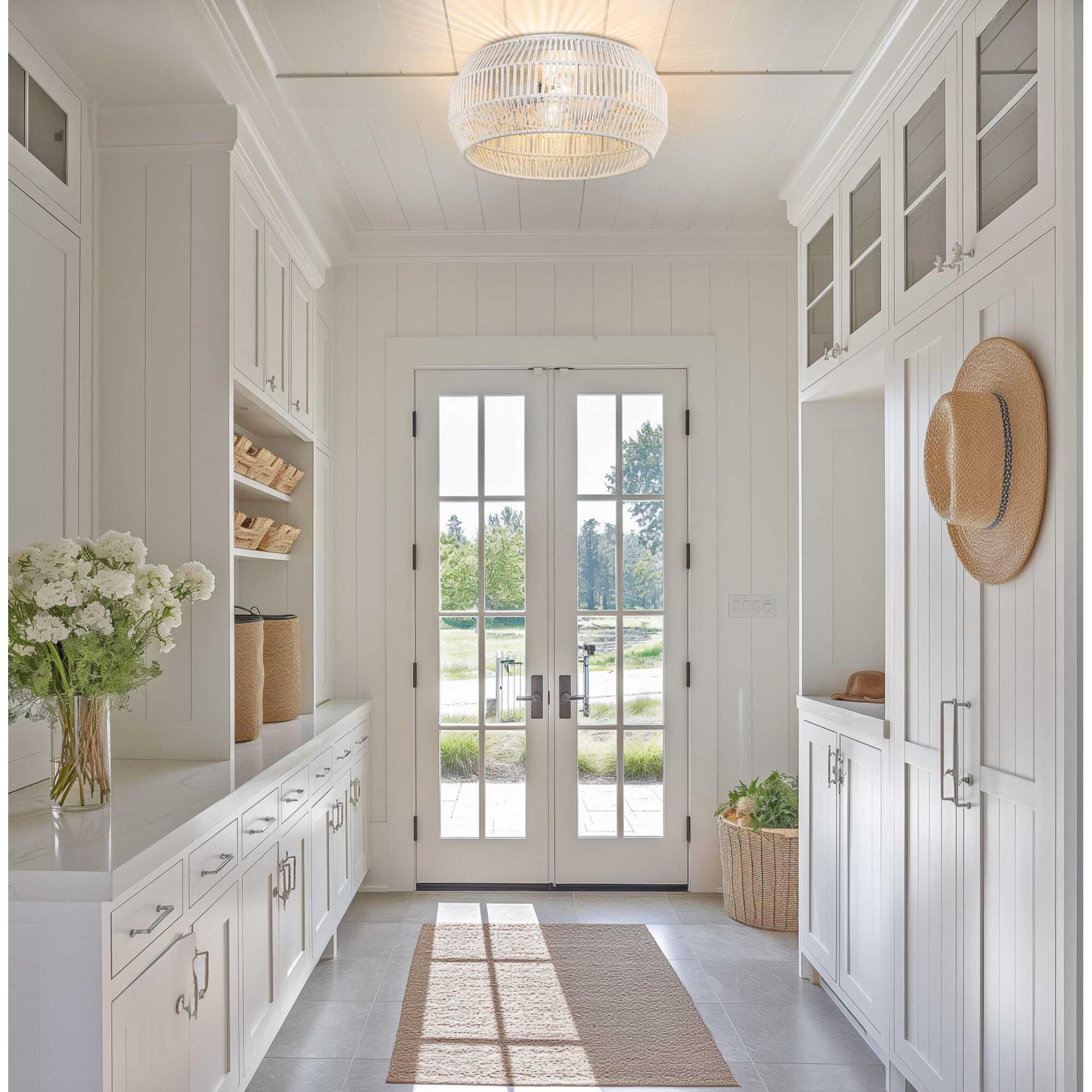 Shown in Matte White finish and Bleached White Raphia Rope shade