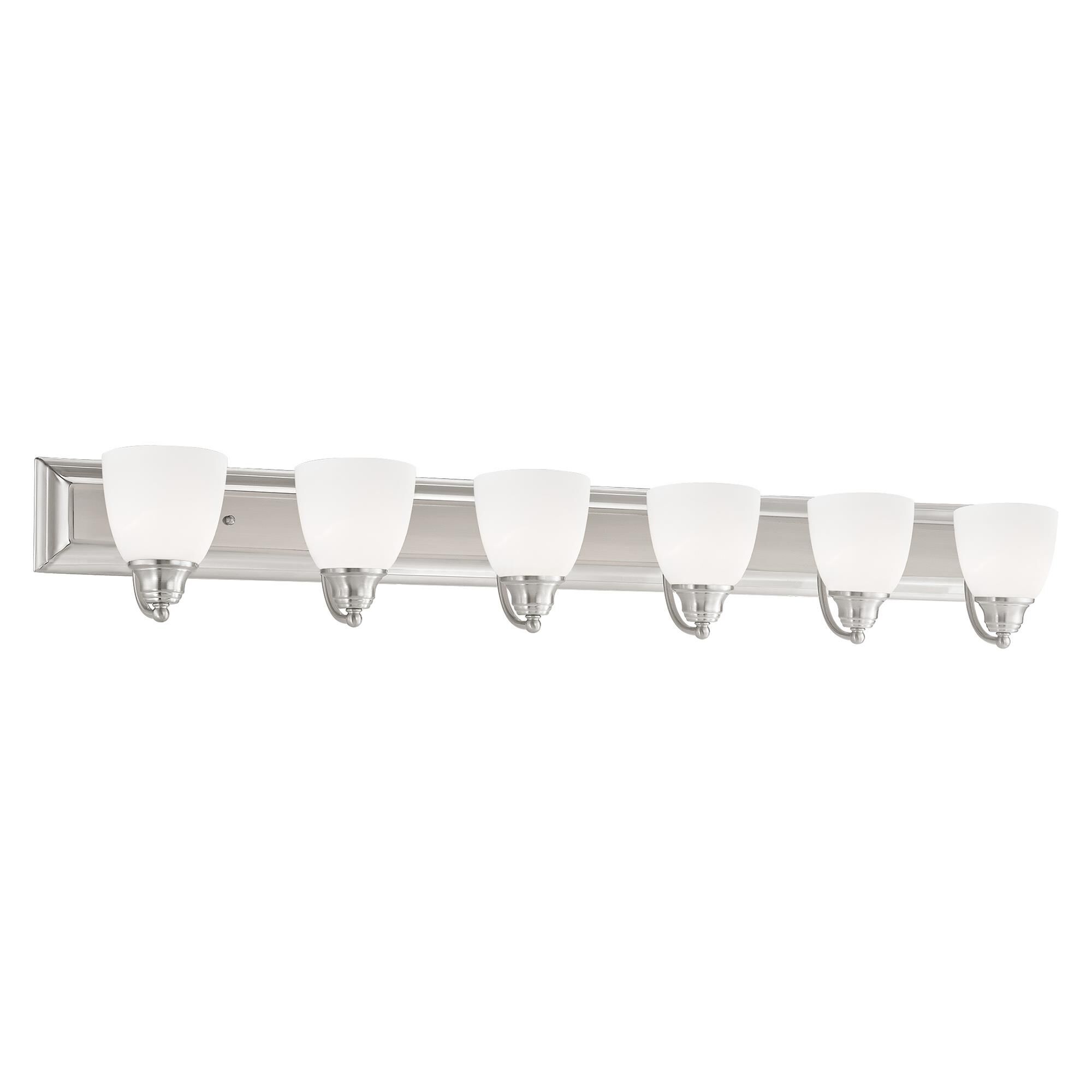 Shown in Brushed Nickel finish and Hand Blown Satin Opal White glass