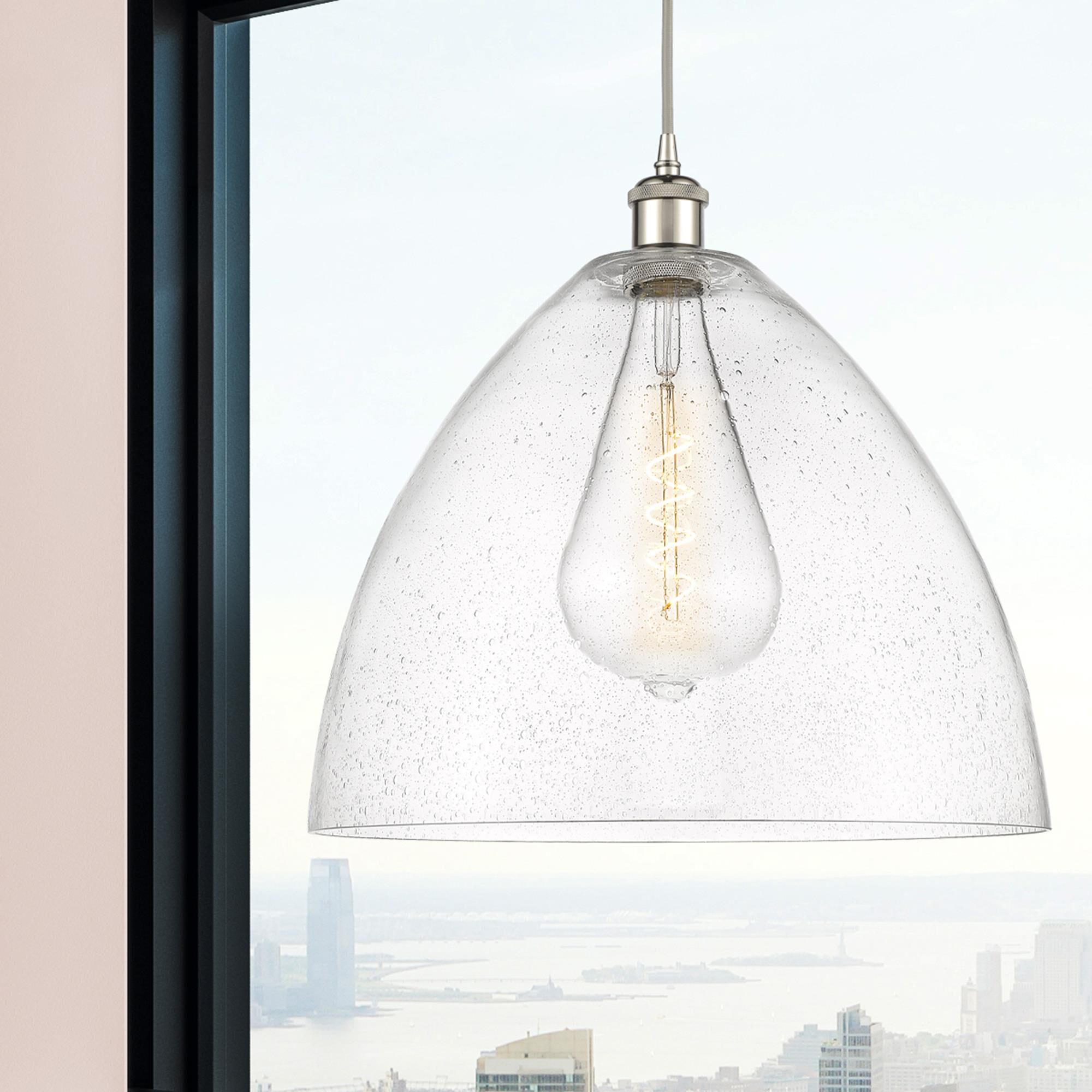 Shown in Polished Nickel finish and Seedy glass
