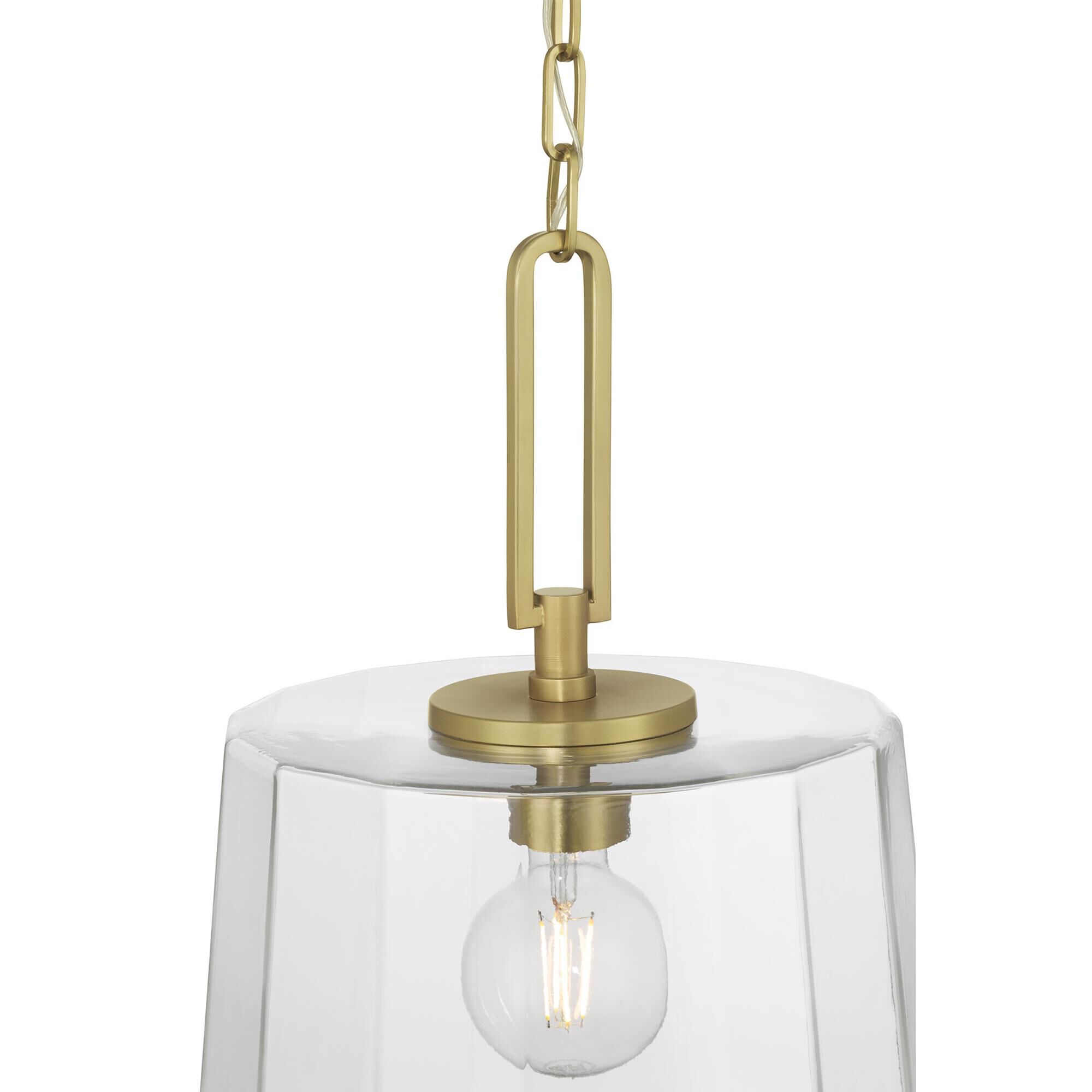 Shown in Vintage Brass finish and Clear glass
