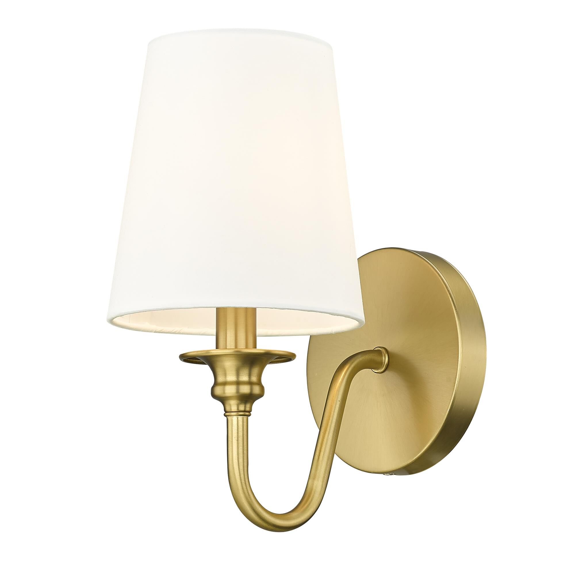 Shown in Modern Gold finish and White glass and White shade