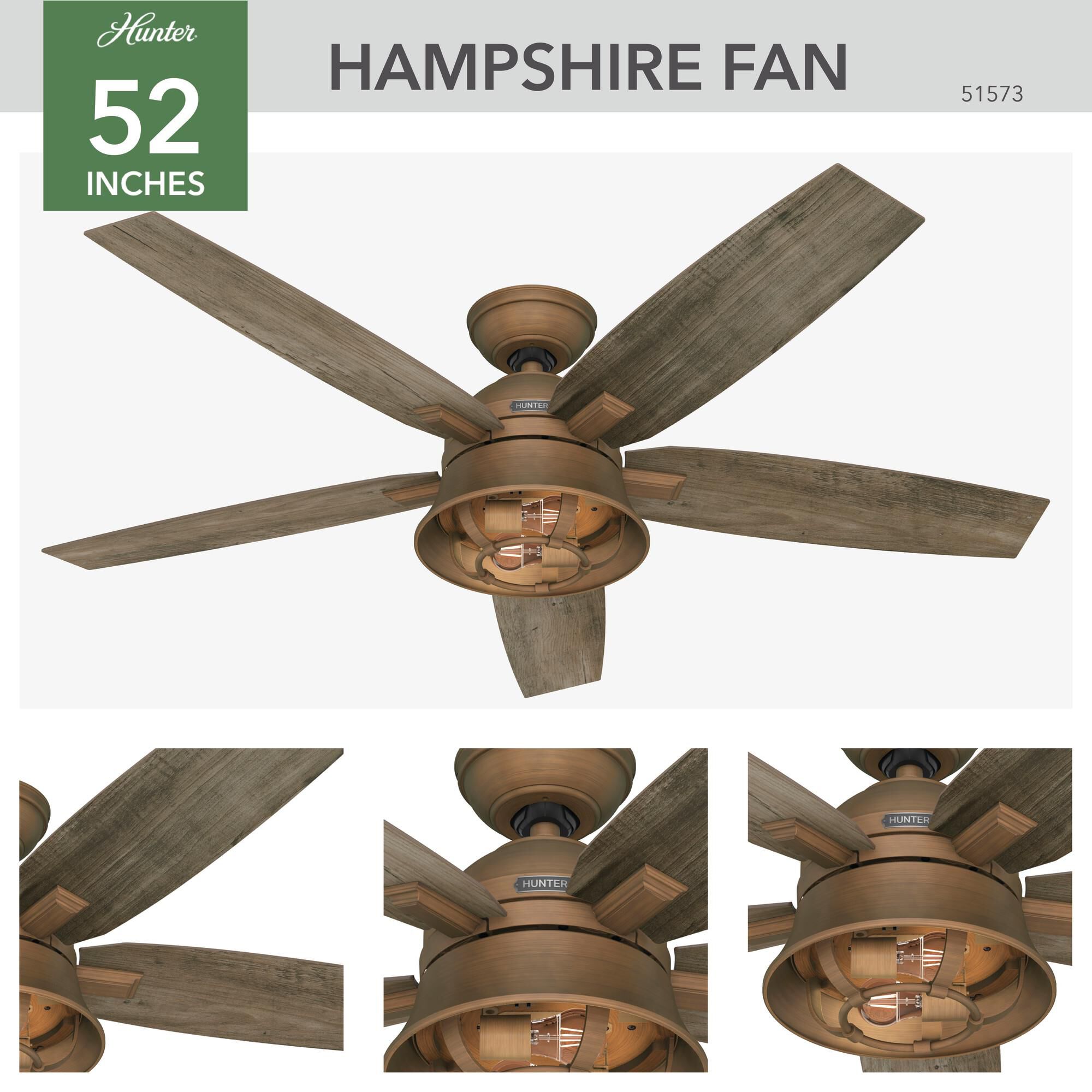Hampshire 52 Inch Ceiling Fan with Light Kit by Hunter Fan
