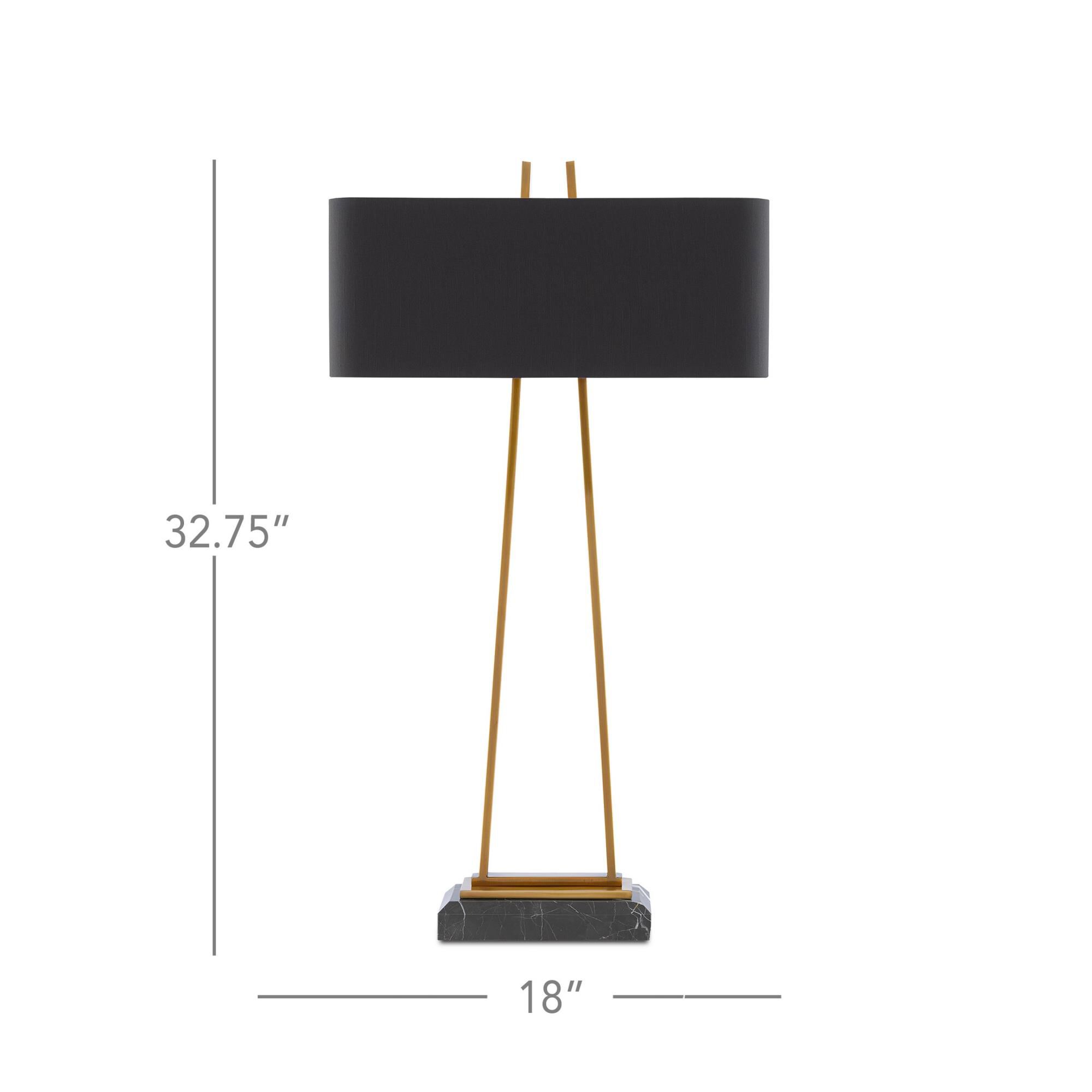 Shown in Antique Brass/Black finish and Black Shantung shade