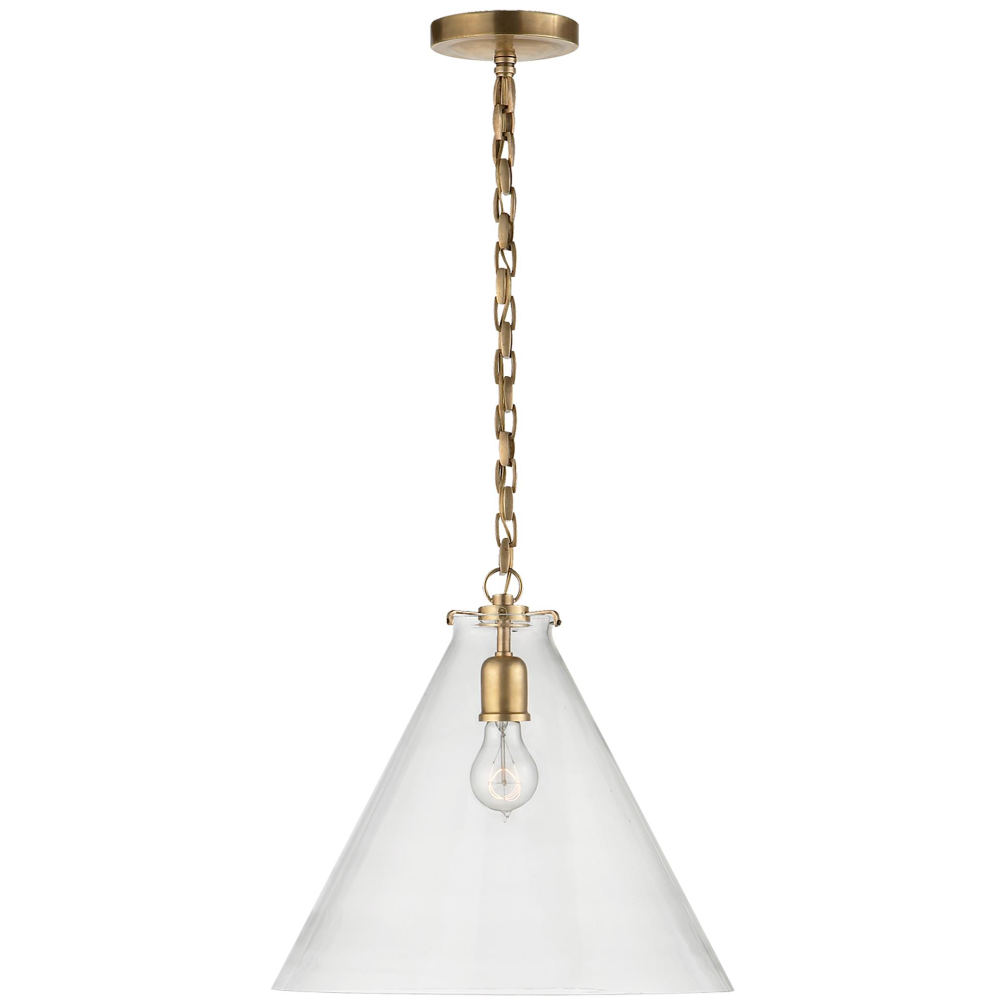 Shown in Hand-Rubbed Antique Brass finish and Clear glass