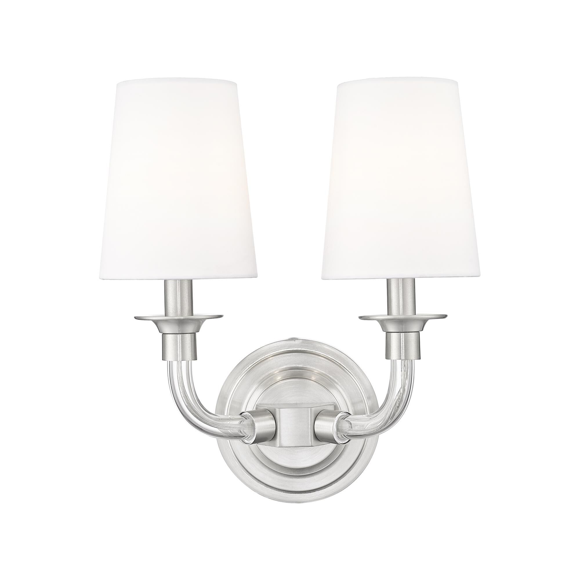 Shown in Brushed Nickel finish and White glass and White shade