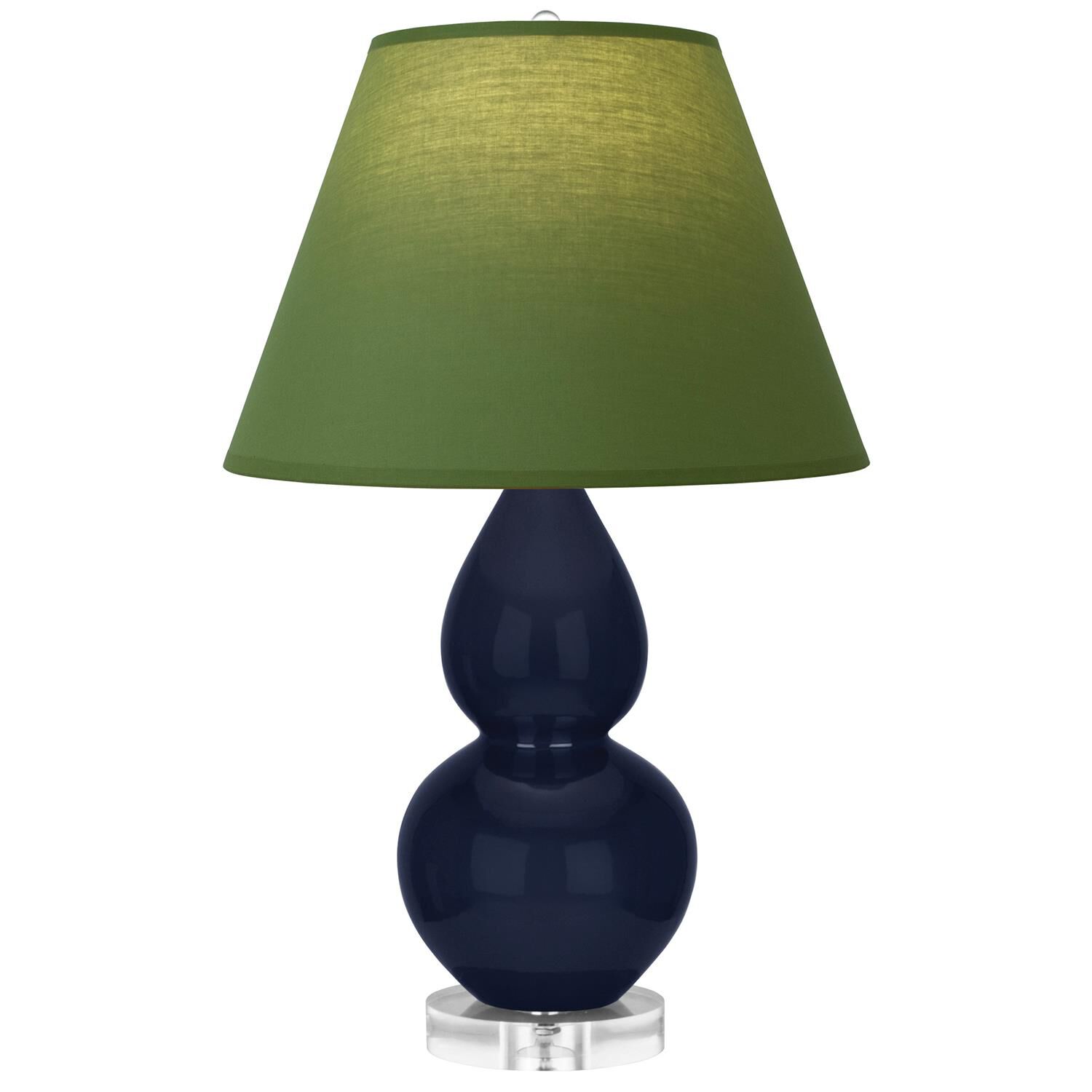 Shown in Midnight Blue finish and Tea Green and Taupe shade and Lucite accent