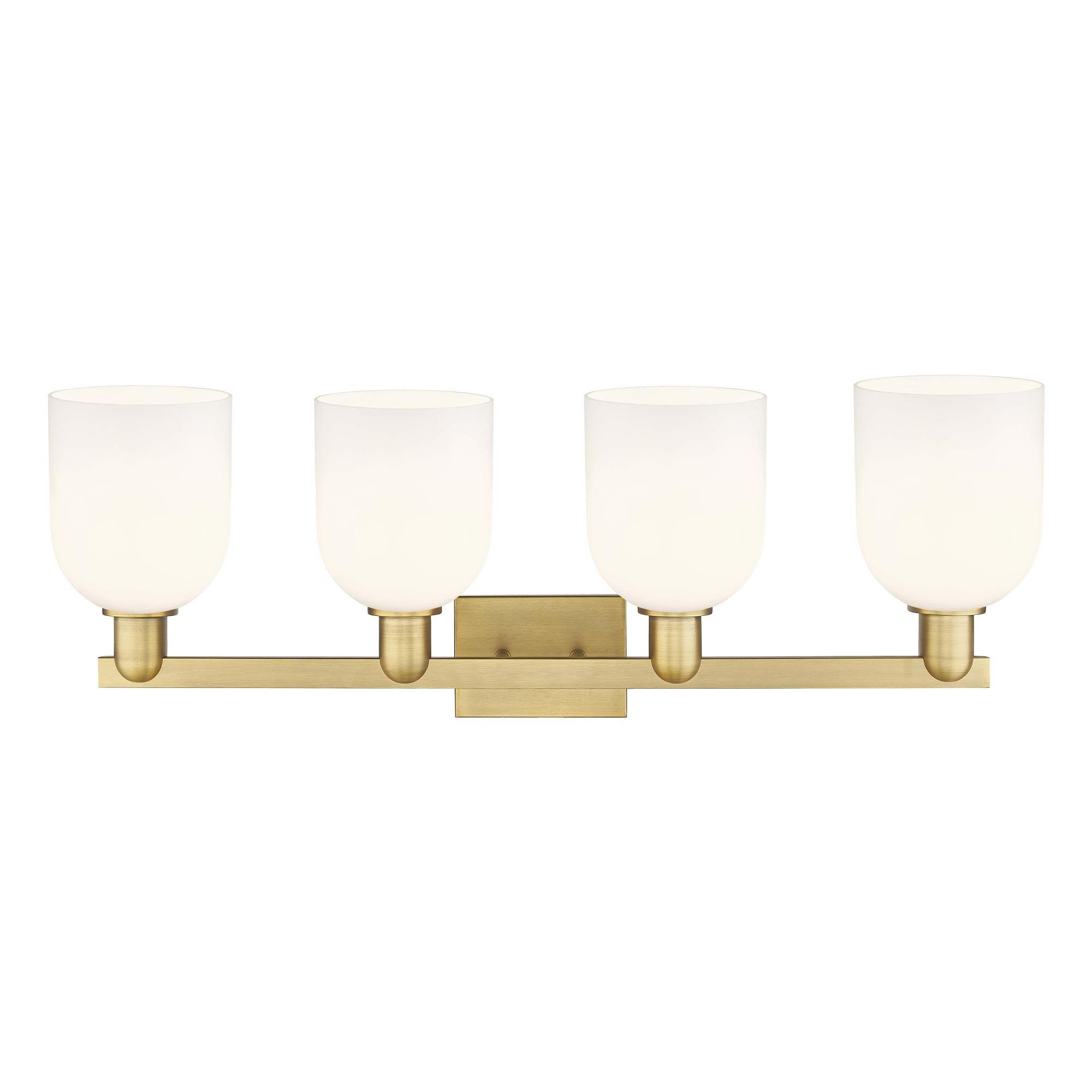 Shown in Brushed Brass finish and White glass