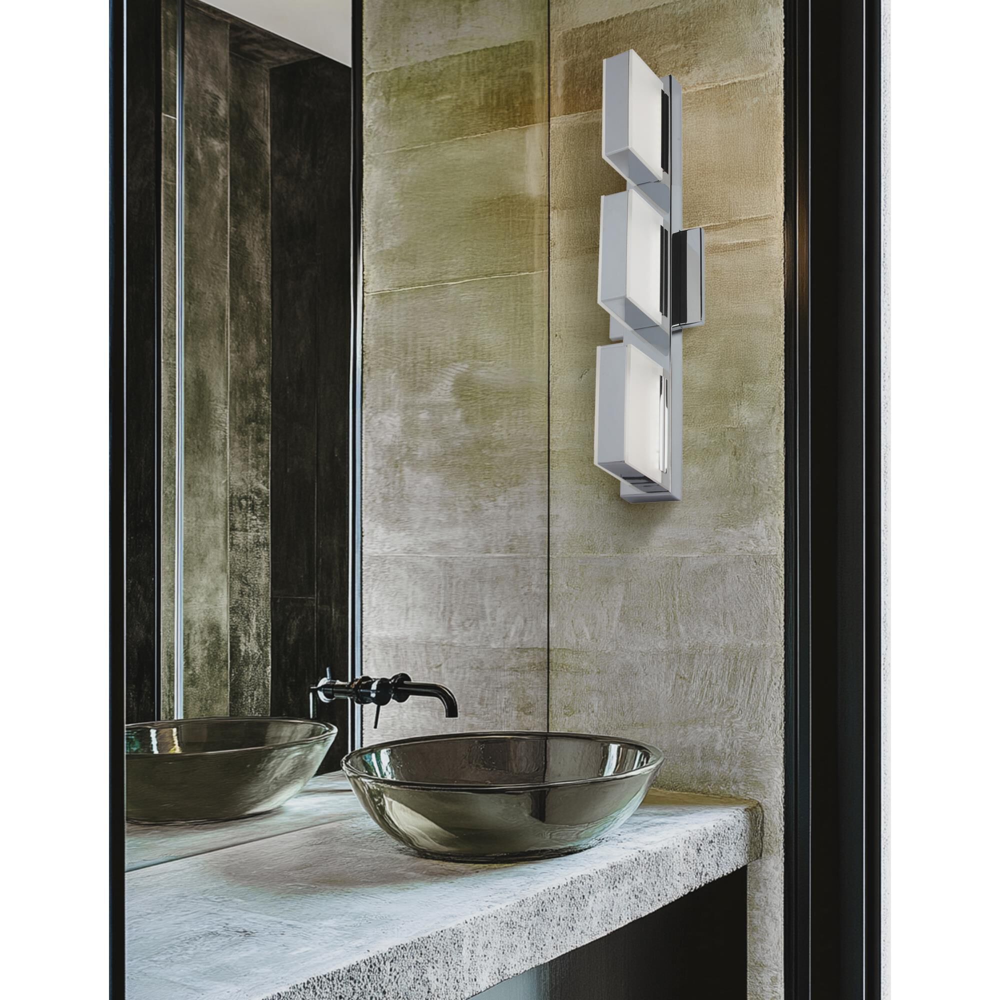 Shown in Polished Chrome and White finish and White Acrylic Rectangle glass