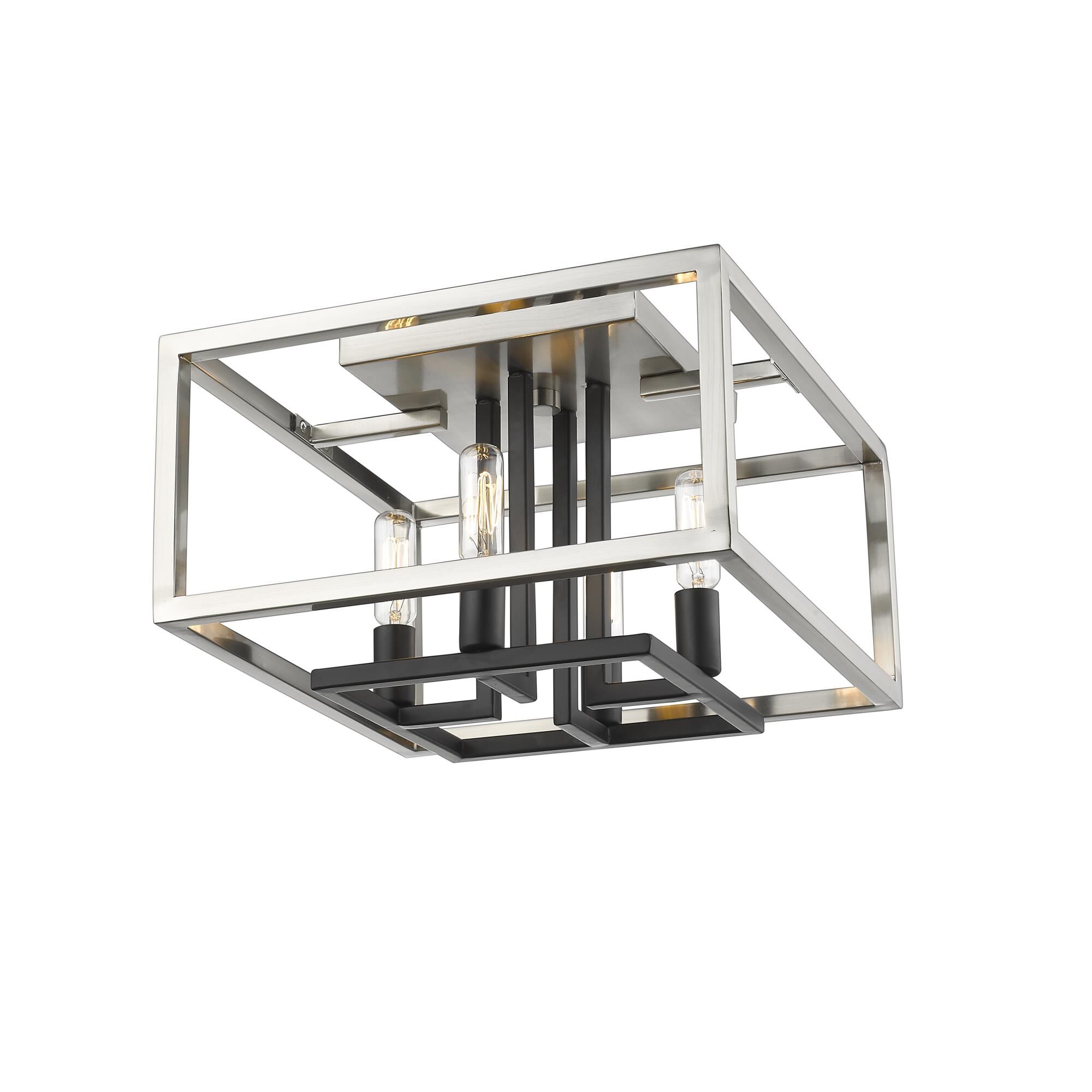 Shown in Brushed Nickel + Black finish and --- glass and --- shade