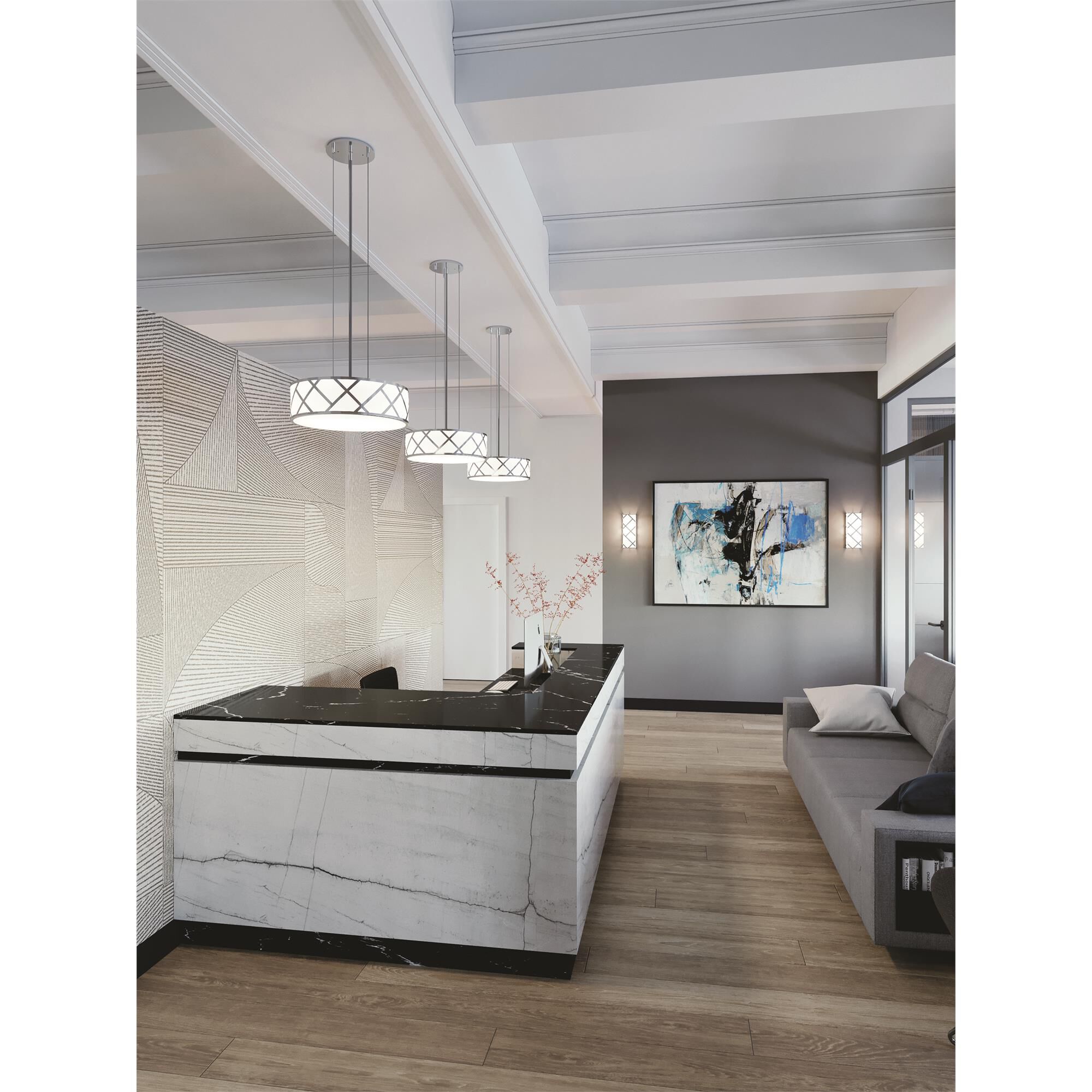 Shown in Satin Nickel finish and White Acrylic shade