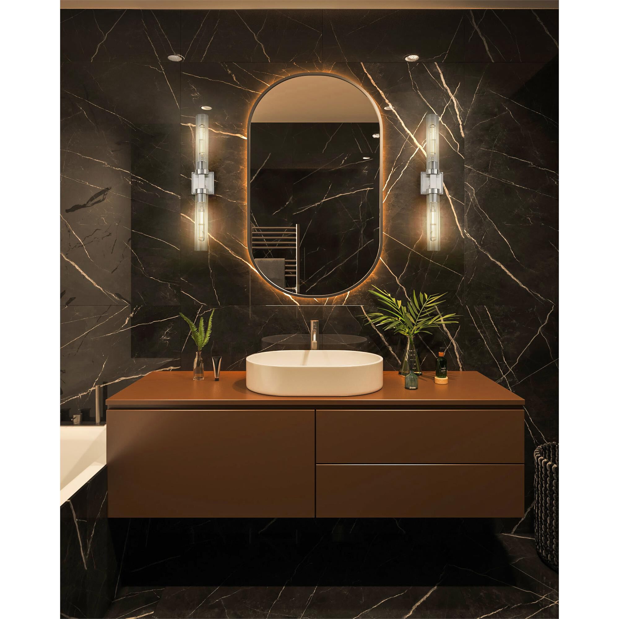 Shown in Brushed Nickel finish and Clear Ribbed glass and Clear Ribbed shade