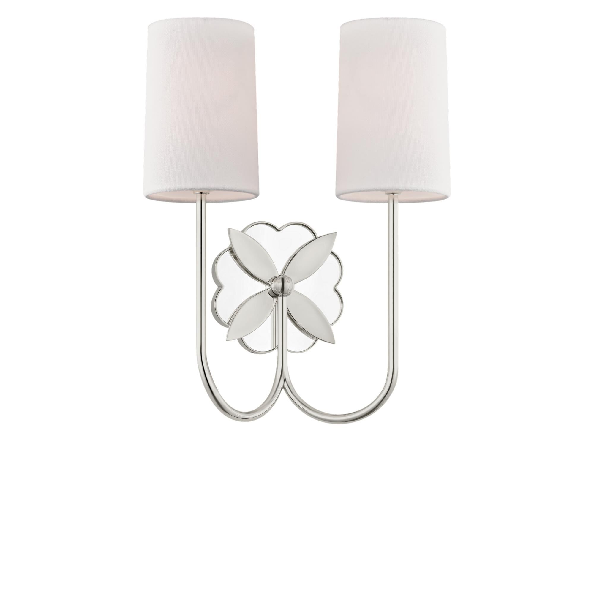 Shown in Polished Nickel finish and White Linen Fabric shade