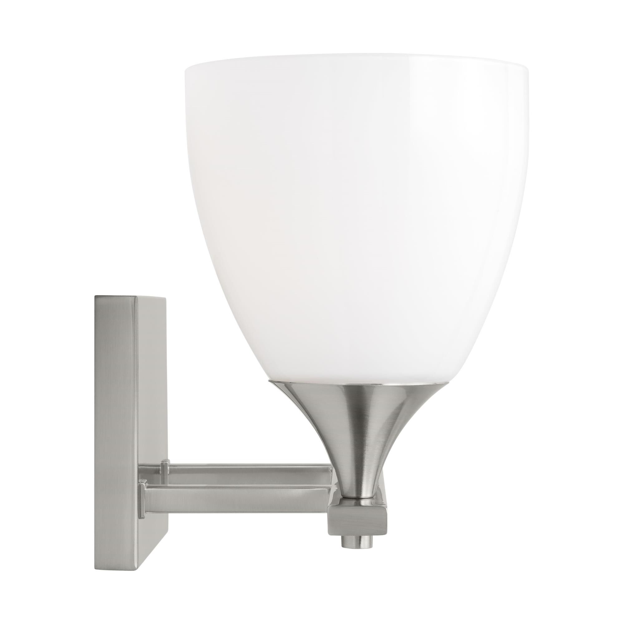 Shown in Brushed Steel finish and Milk Glass s shade