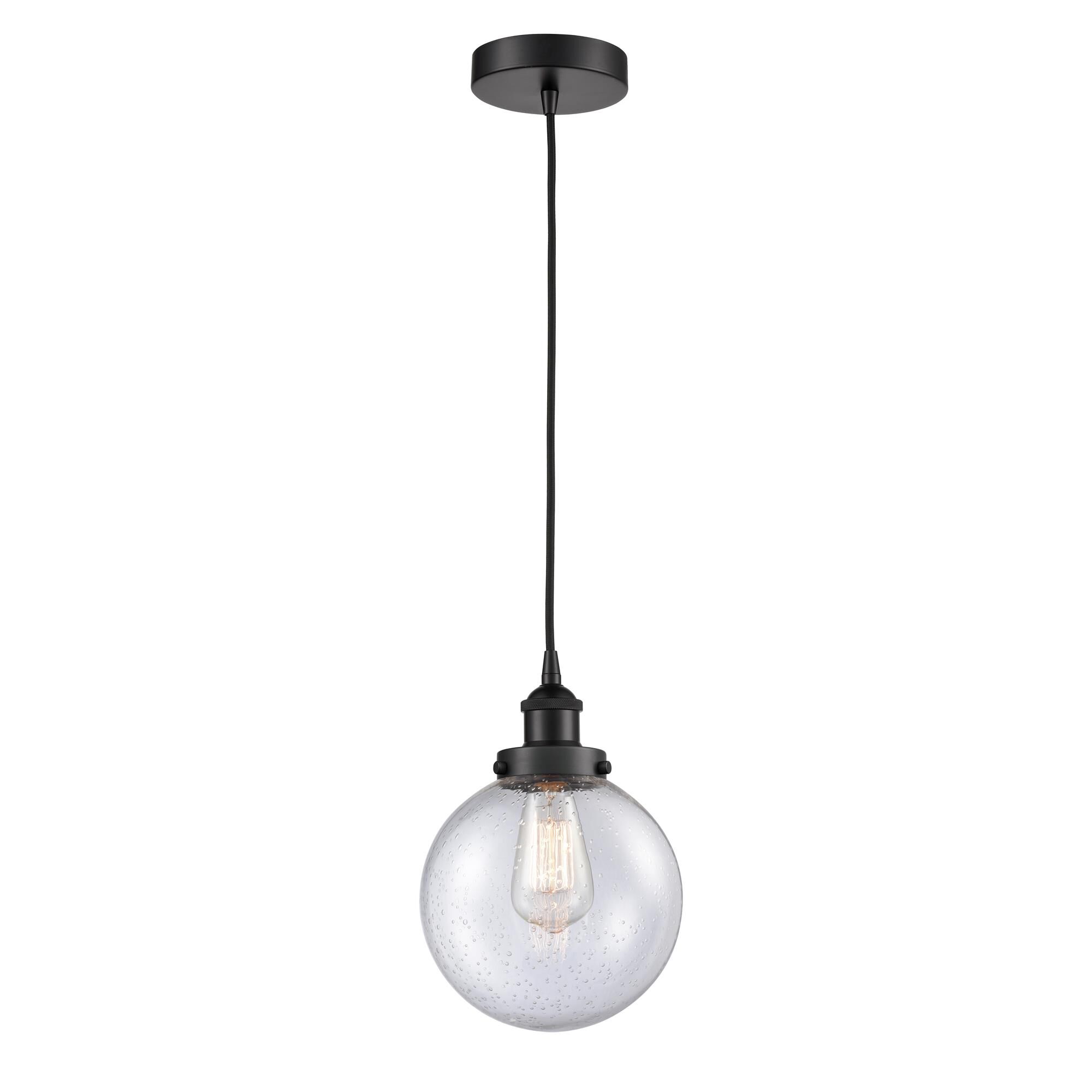 Shown in Matte Black finish and Seedy Beacon glass