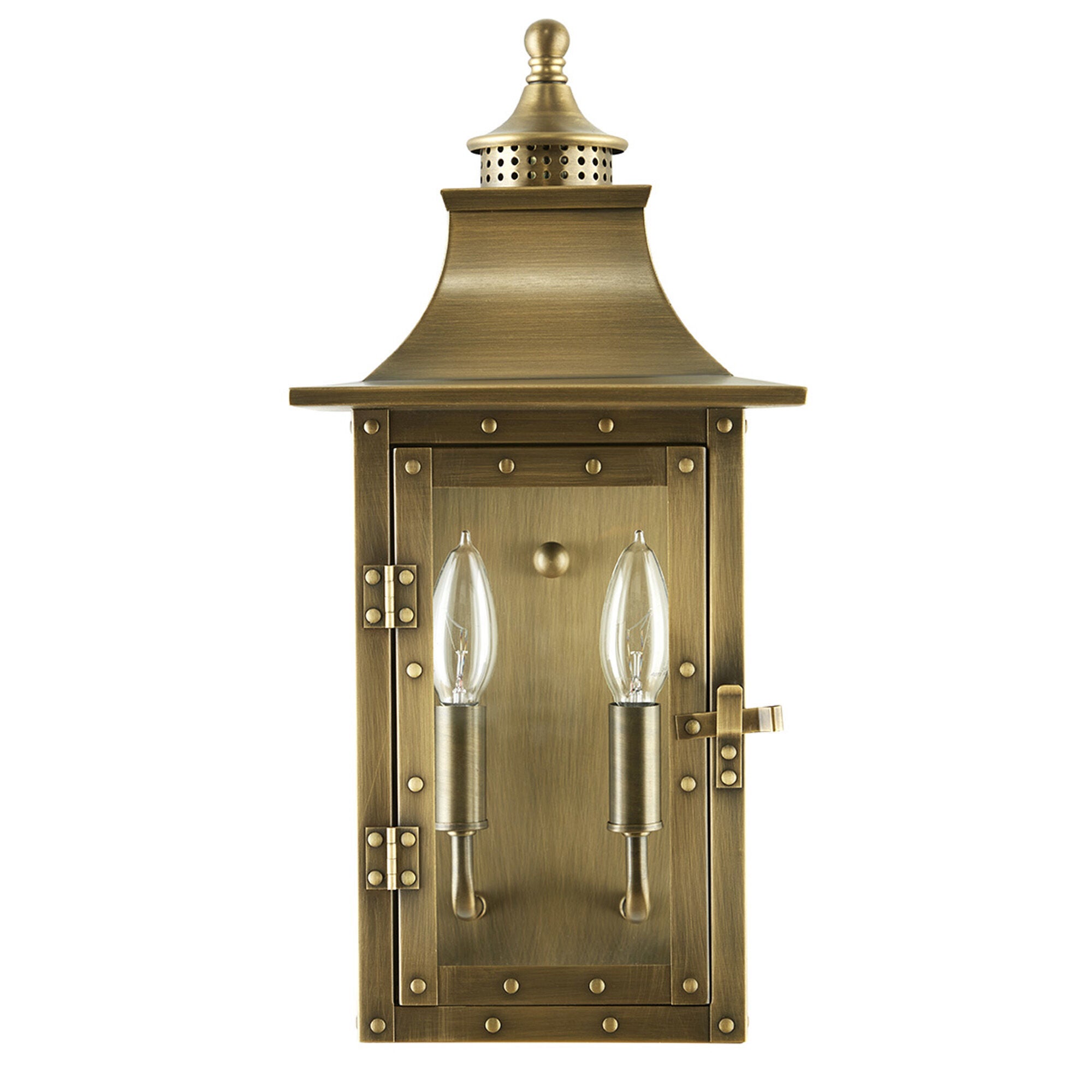 Shown in Aged Brass finish and Clear glass