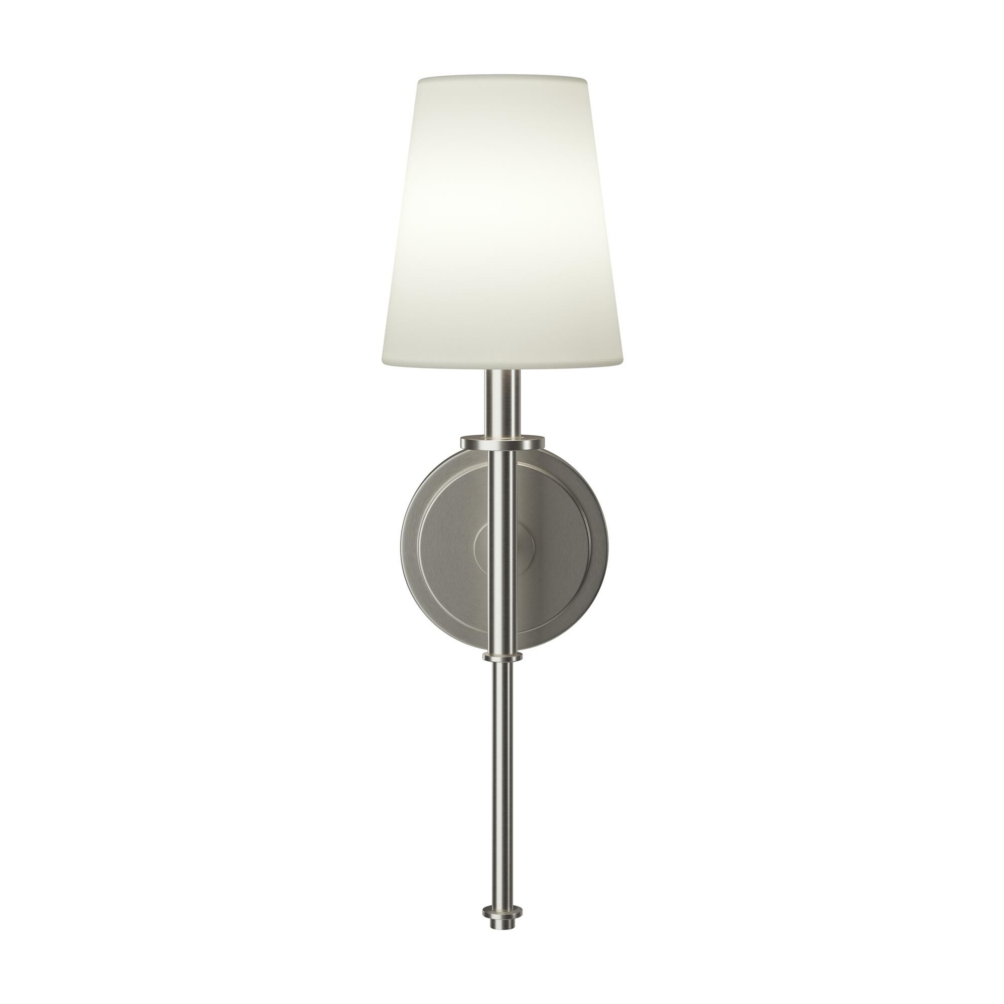 Shown in Brushed Nickel finish and Fabric shade