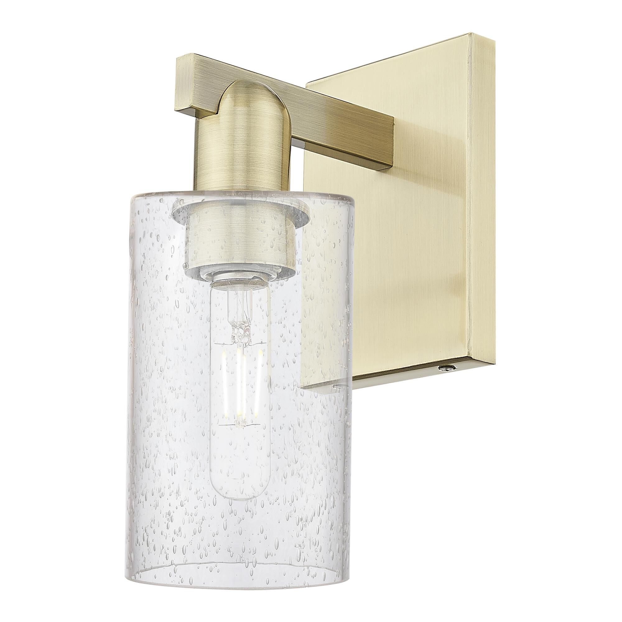 Shown in Antique Brass finish and Seedy glass