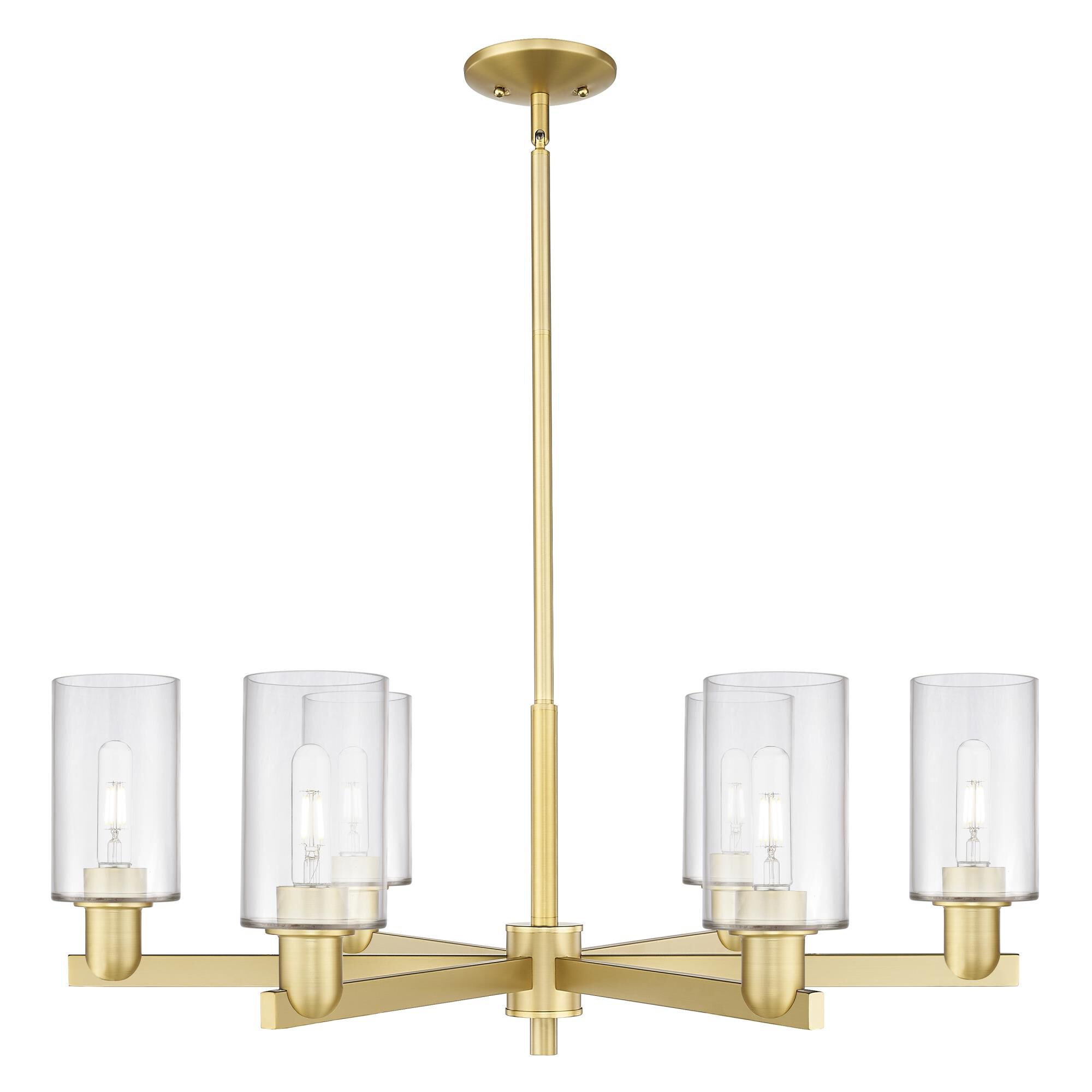 Shown in Satin Gold finish and Clear glass