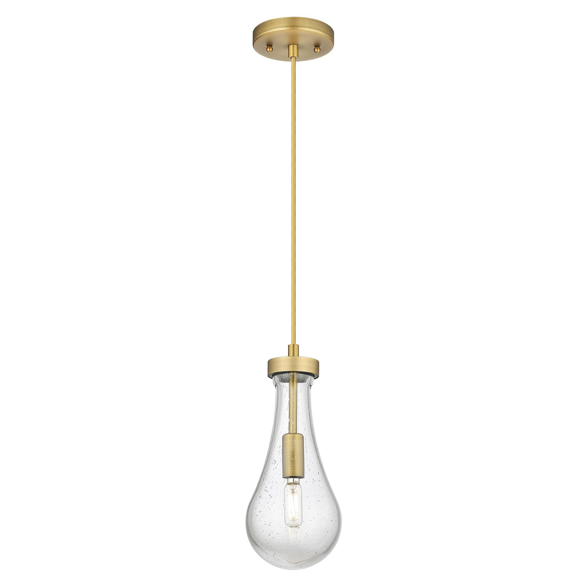 Shown in Brushed Brass finish and Seedy glass