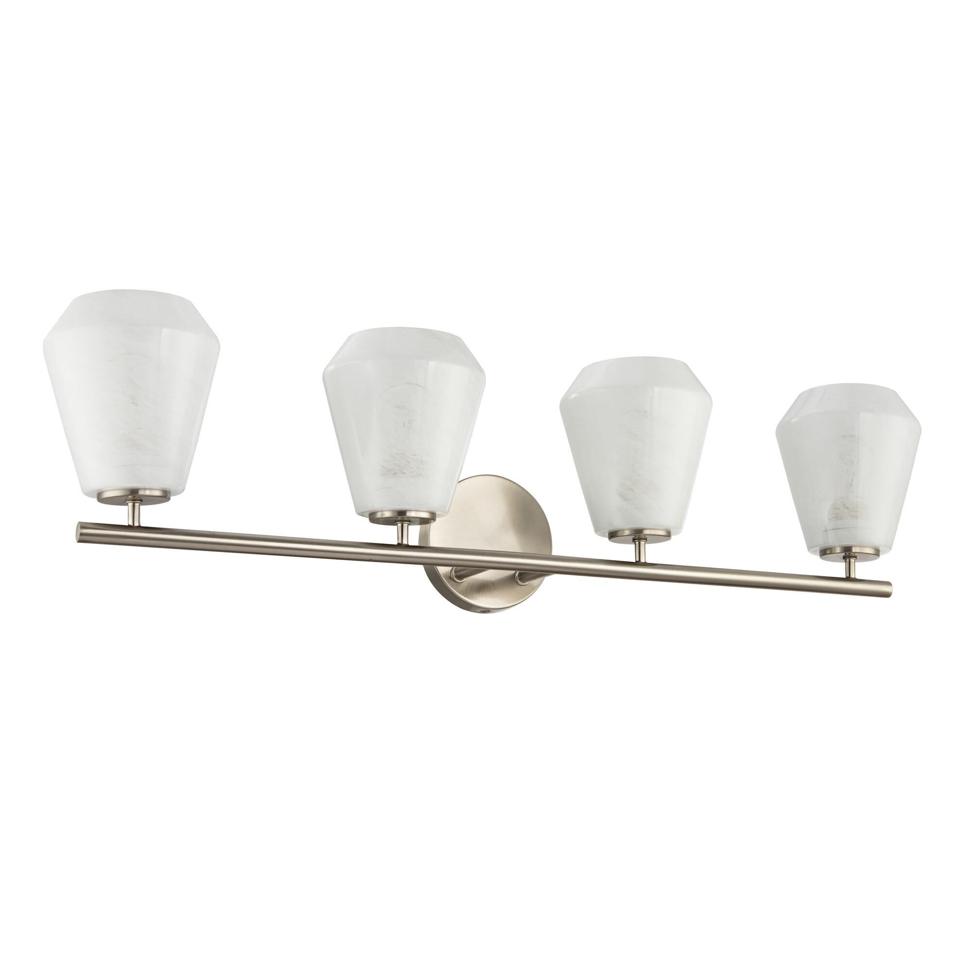 Shown in Brushed Nickel finish and Wispy White glass