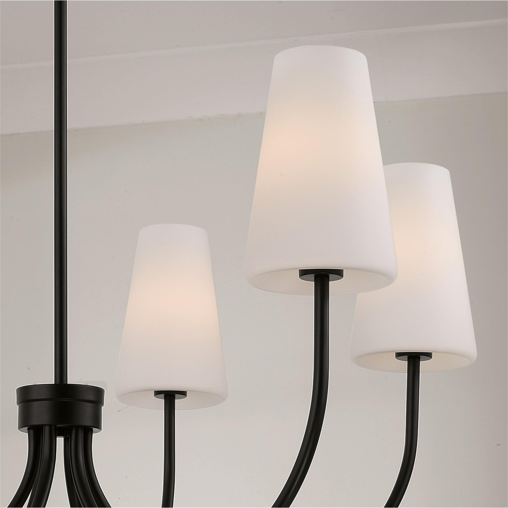 Shown in Matte Black finish and Soft White glass