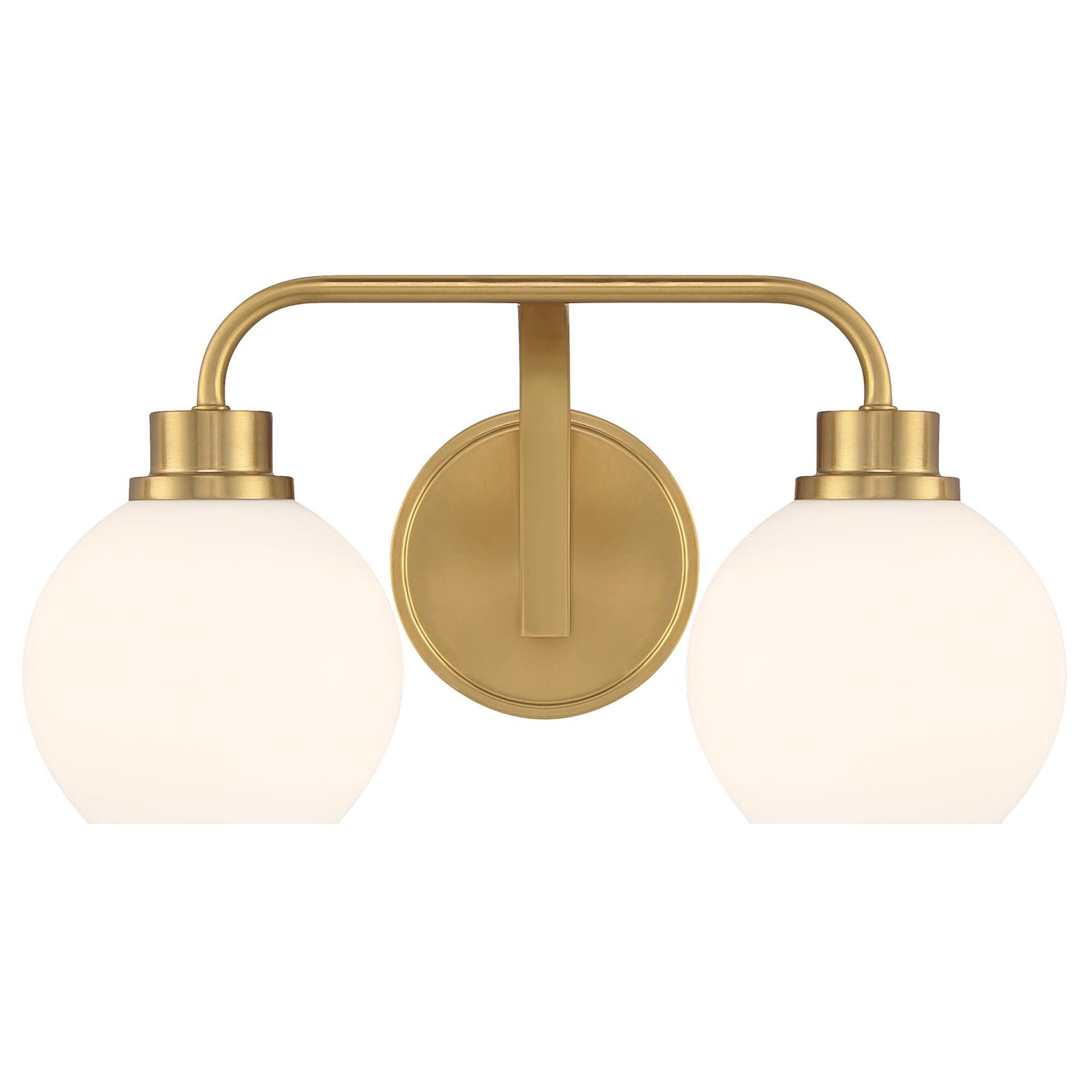Shown in Natural Brass finish and White Opal glass and Glass shade