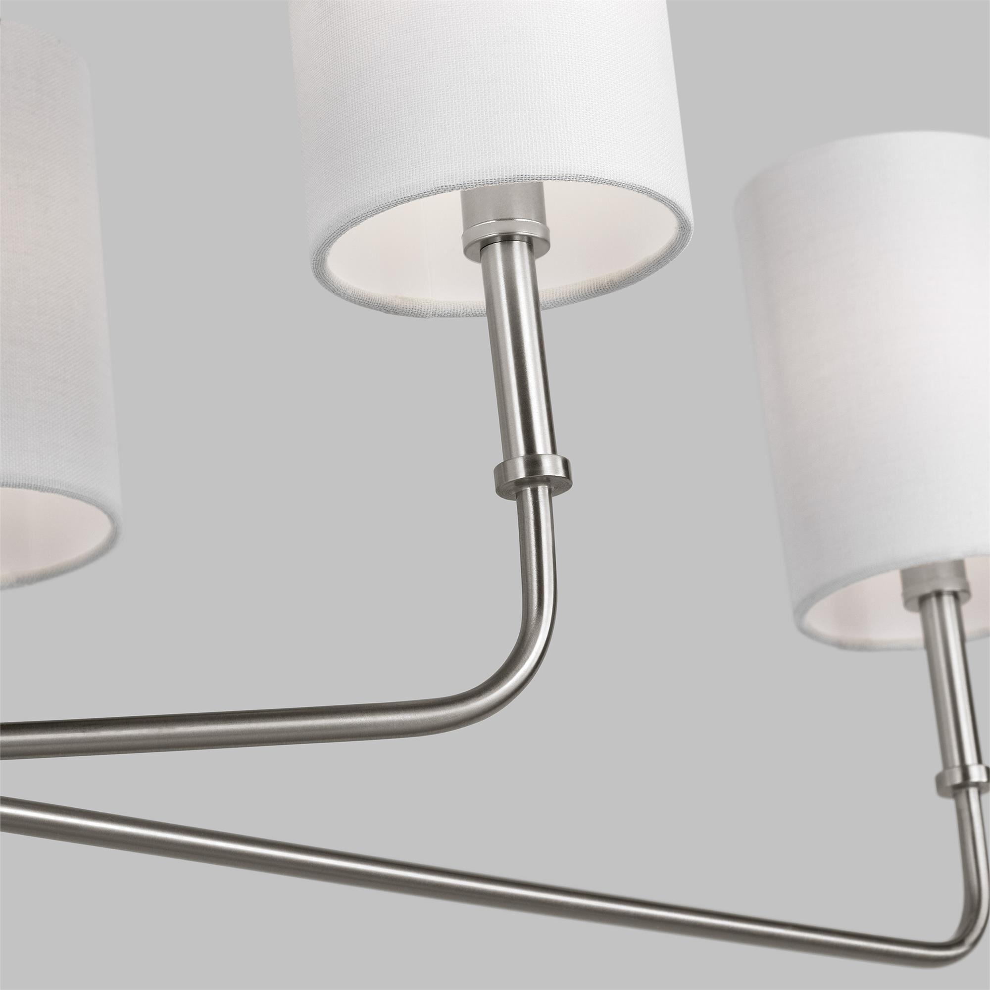 Shown in Brushed Nickel Silver finish and White Linen glass and White Linen Fabric s shade