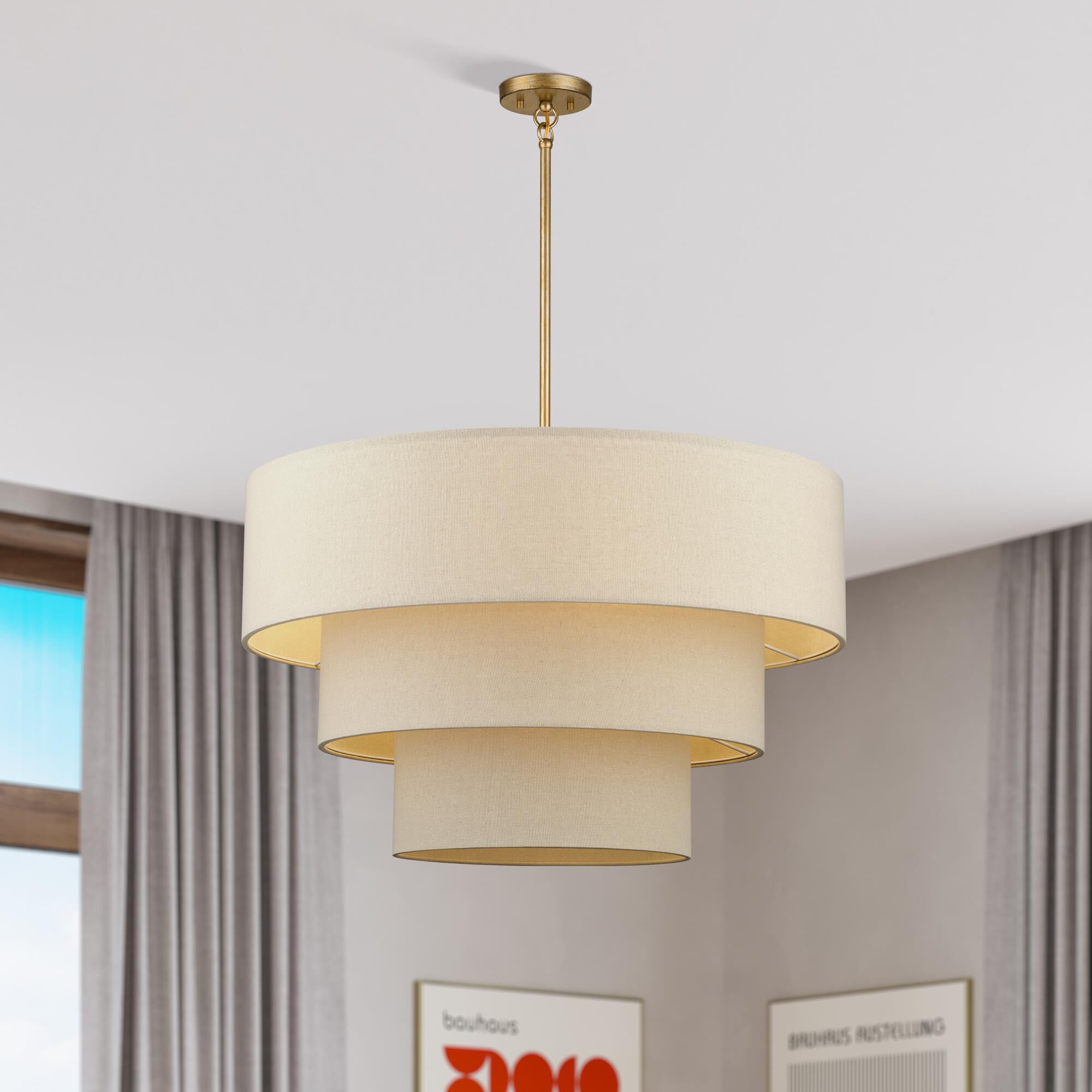 Shown in Antique Gold Leaf finish and Hand Crafted Parchment Color Hardback Fabric shade