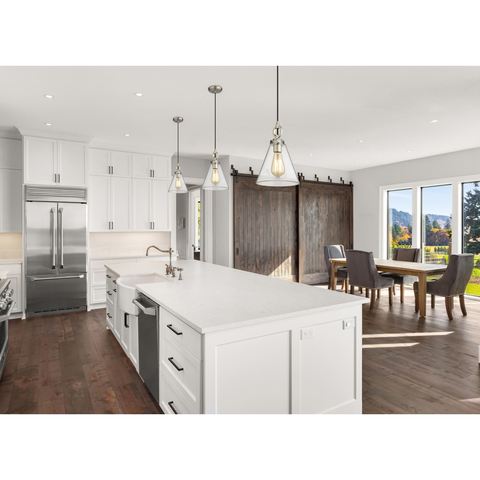 Shown in Brushed Nickel finish and Clear glass and No Shade shade